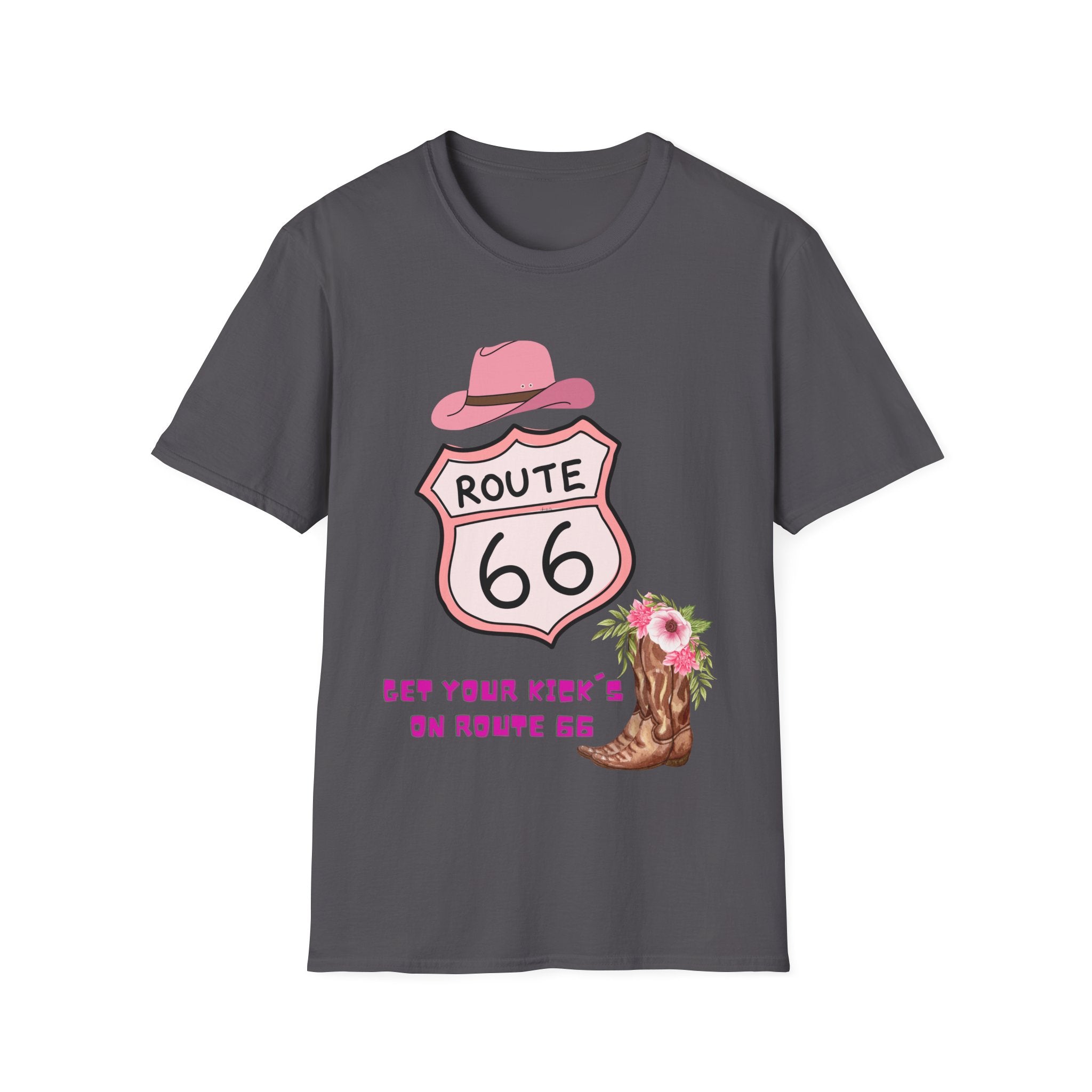 Route 66 Softstyle T-Shirt, Get Your Kick's On, Men Women, Unisex Tee Gift, Travel Highway Shirt