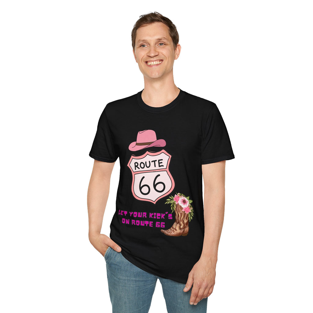 Route 66 Softstyle T-Shirt, Get Your Kick's On, Men Women, Unisex Tee Gift, Travel Highway Shirt