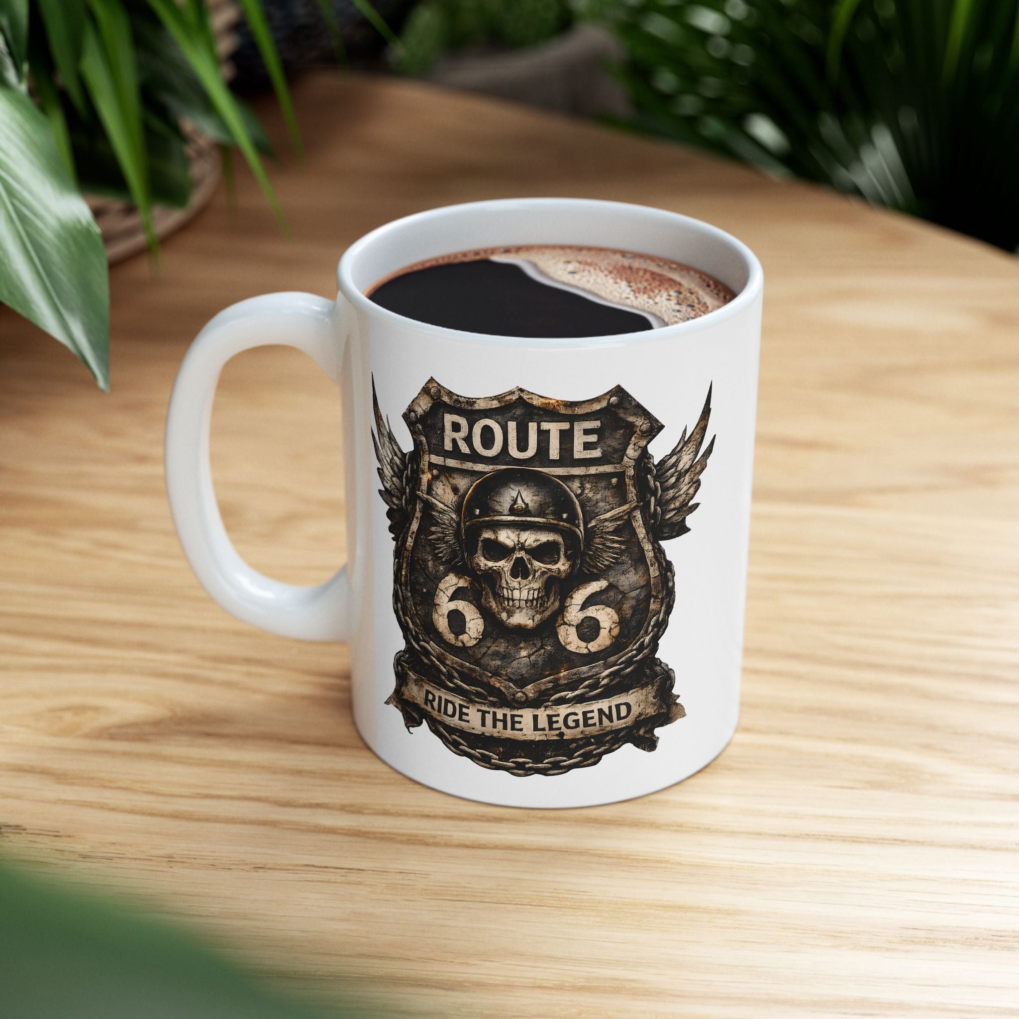 Route 66 Steampunk Owl Crest Mug | Ceramic Coffee Cup