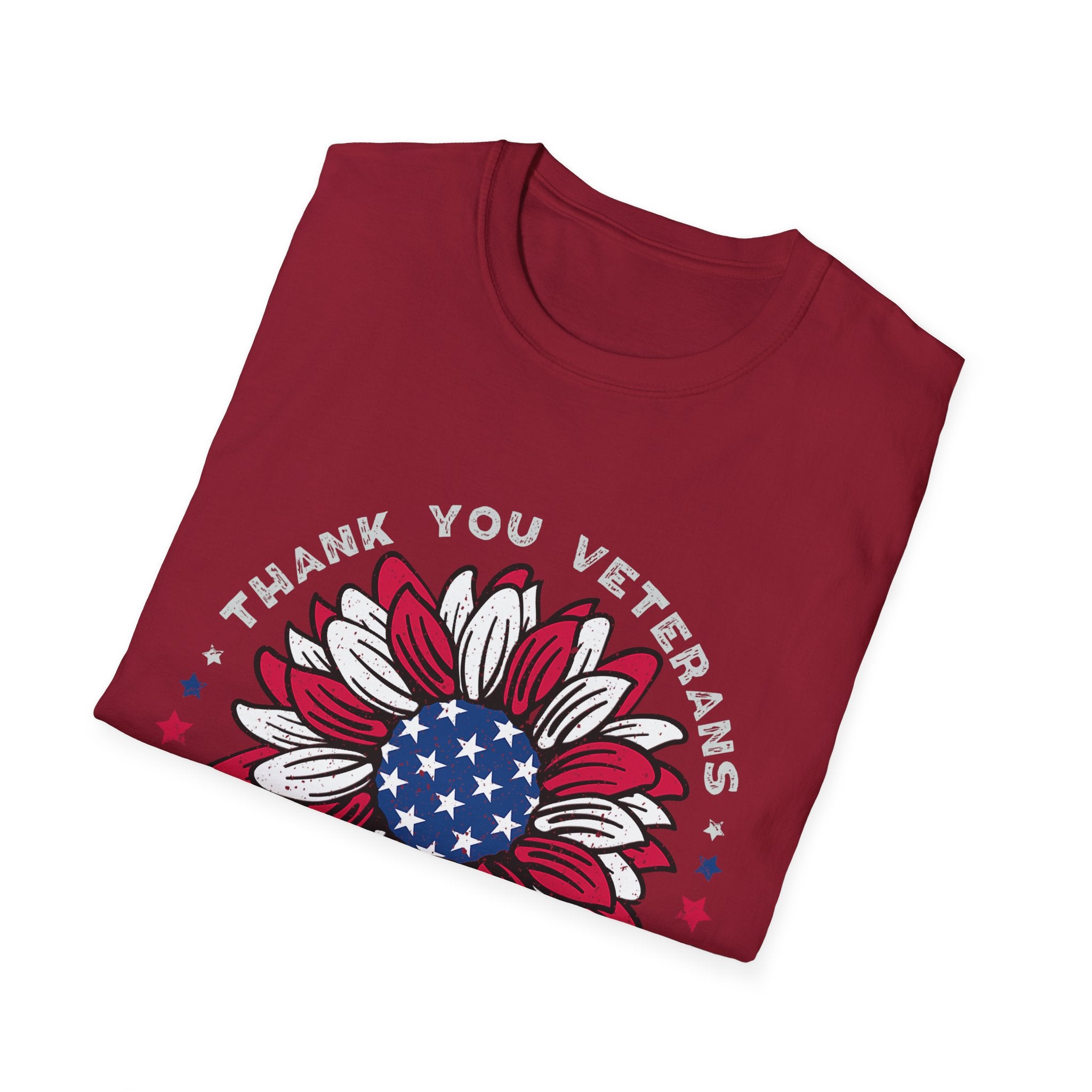 American Flag Sunflower Thank You Veterans T-Shirt | Patriotic Memorial Day Tee