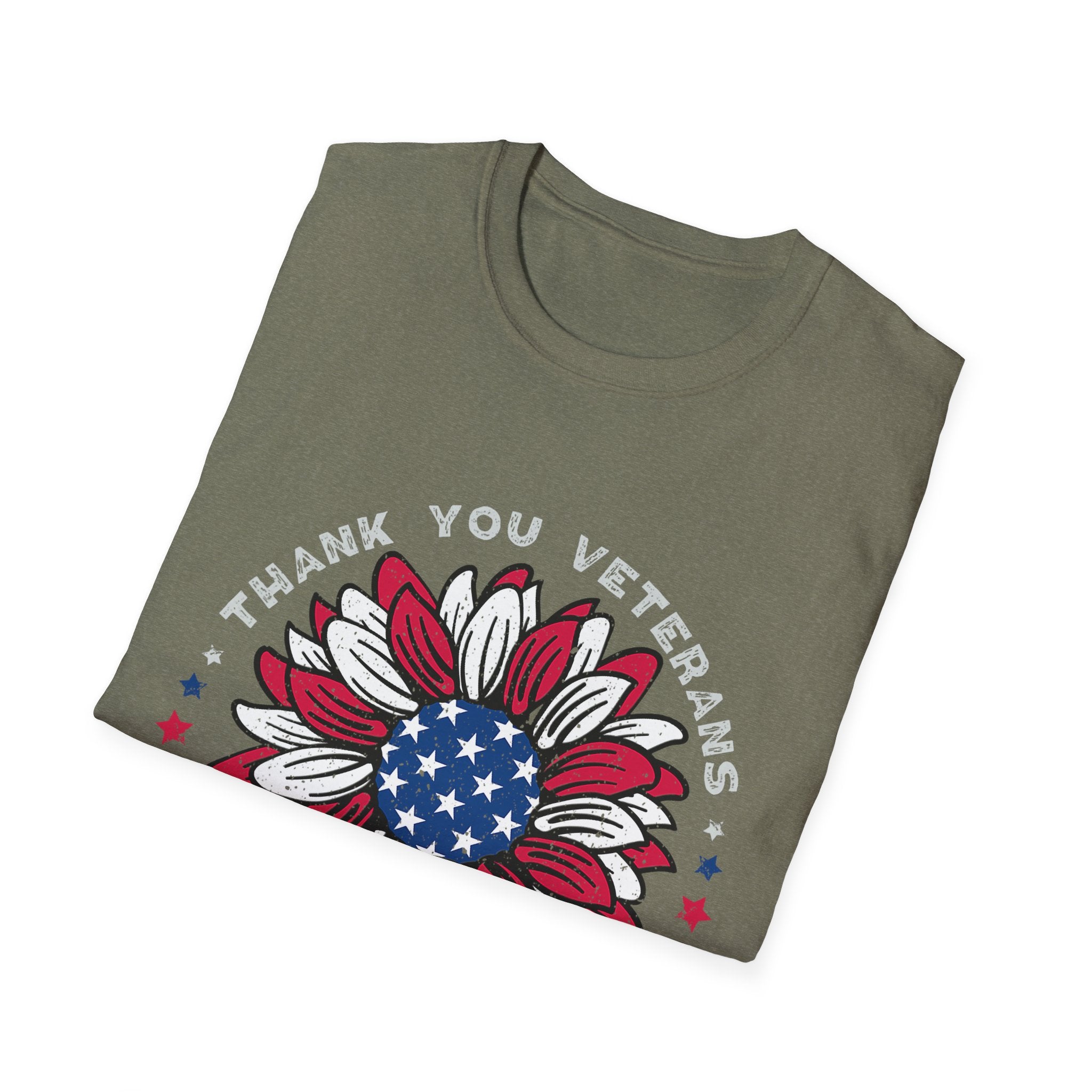 American Flag Sunflower Thank You Veterans T-Shirt | Patriotic Memorial Day Tee