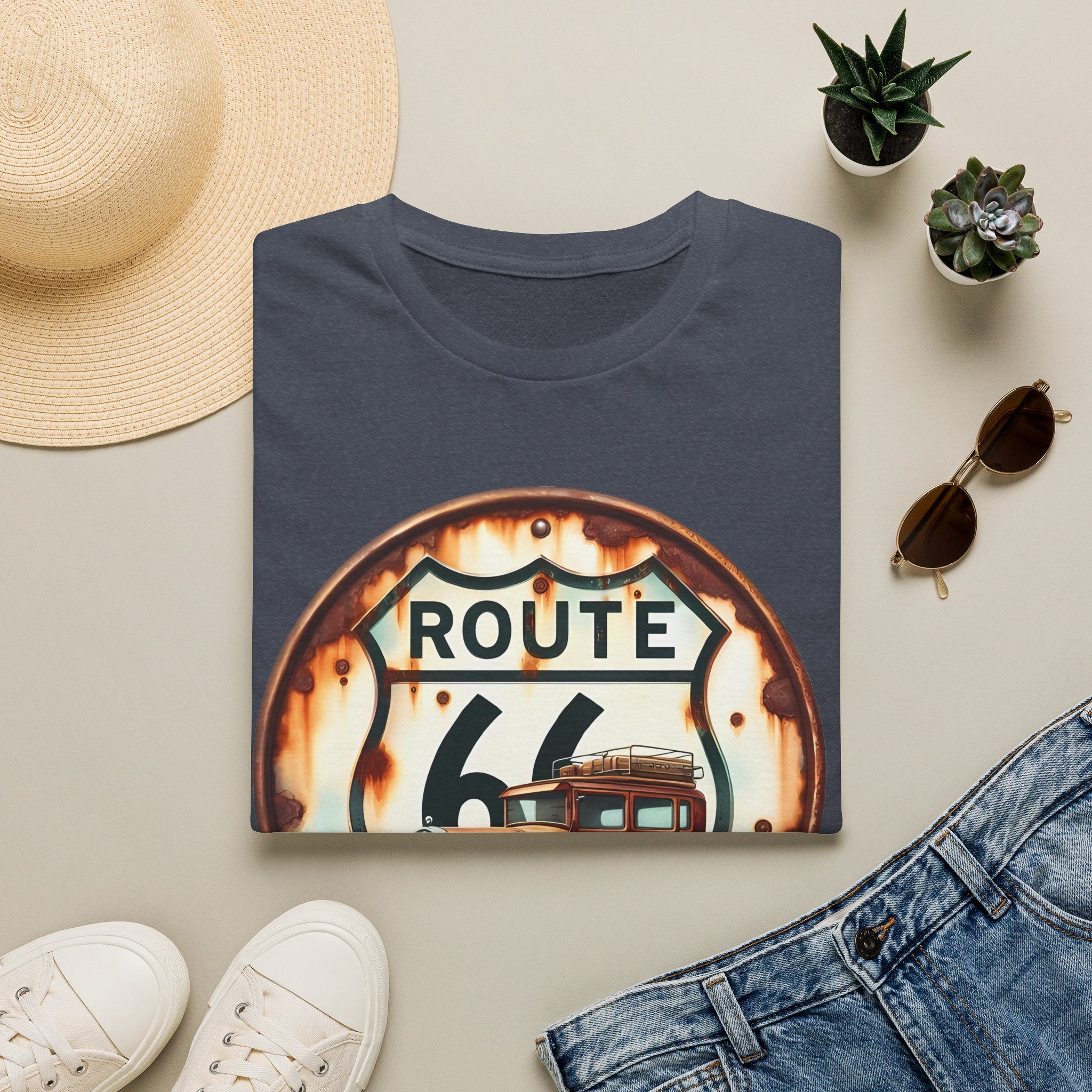 Route 66 Vintage Woody Wagon T-Shirt | The Road Is Calling, Retro Roadtrip Tee