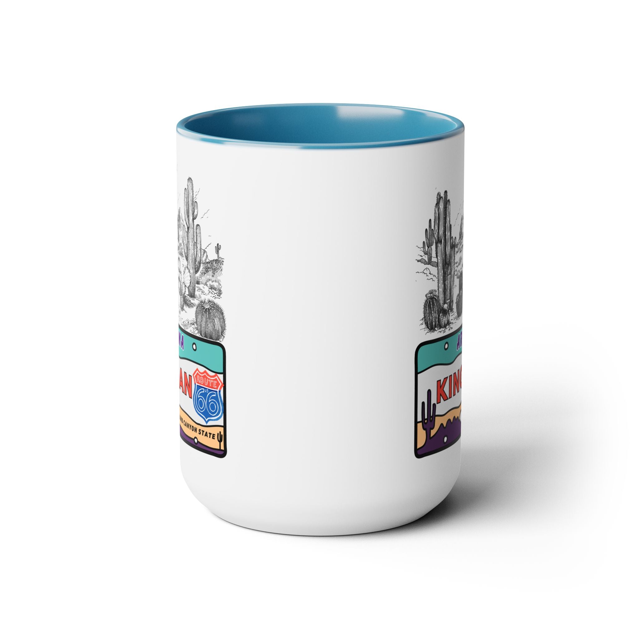 Kingman Arizona Route 66 Two-Tone Coffee Mugs, 15oz