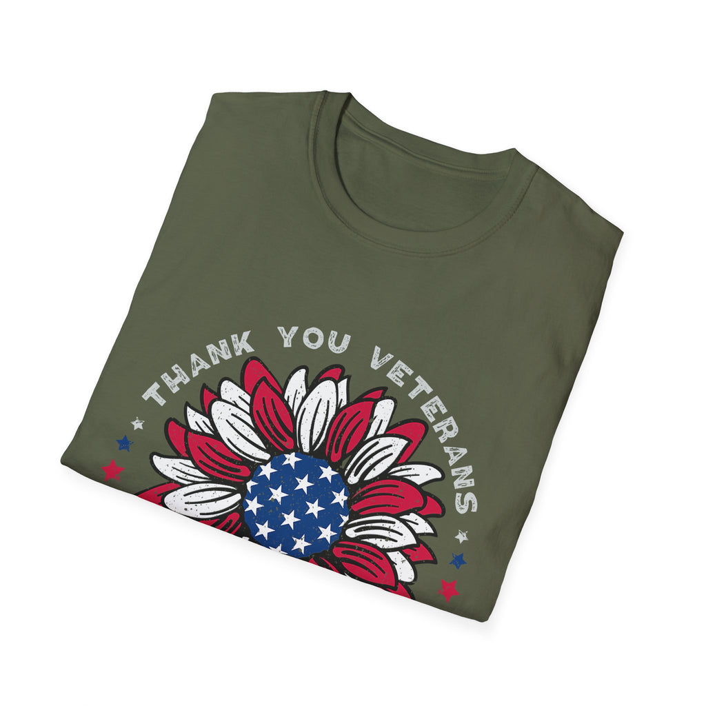 American Flag Sunflower Thank You Veterans T-Shirt | Patriotic Memorial Day Tee