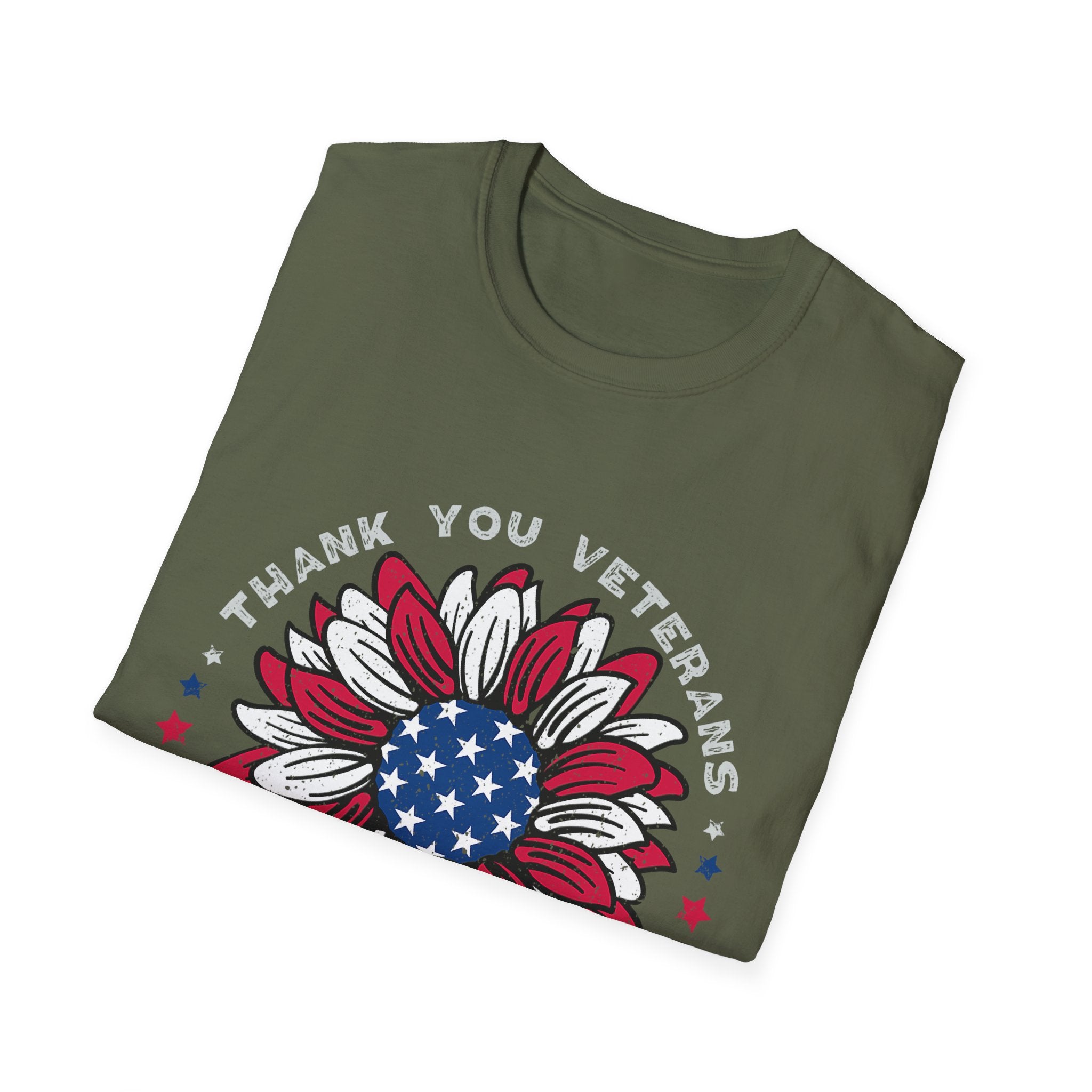 American Flag Sunflower Thank You Veterans T-Shirt | Patriotic Memorial Day Tee