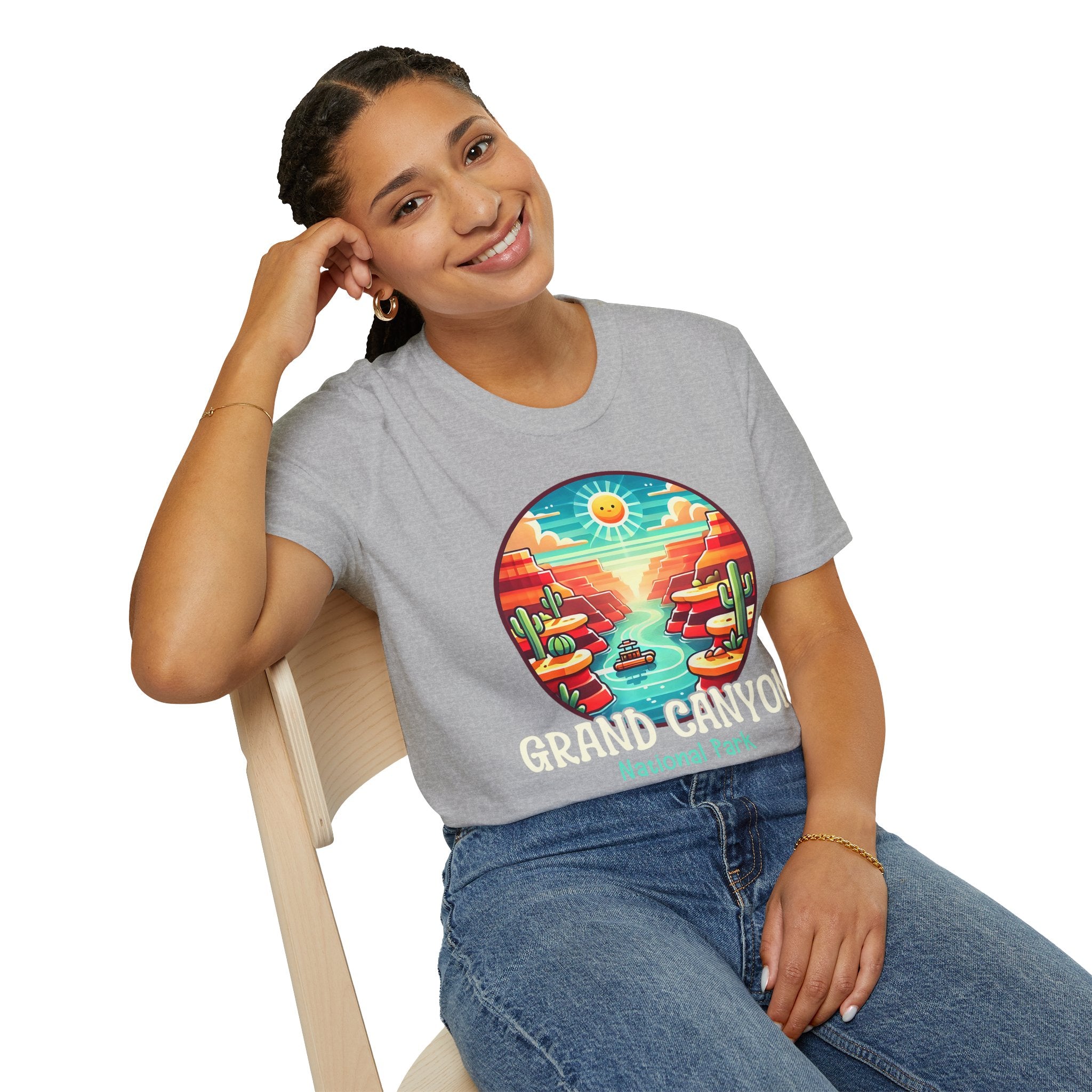 Grand Canyon National Park Retro Sunset T-Shirt | Canyon River Illustration