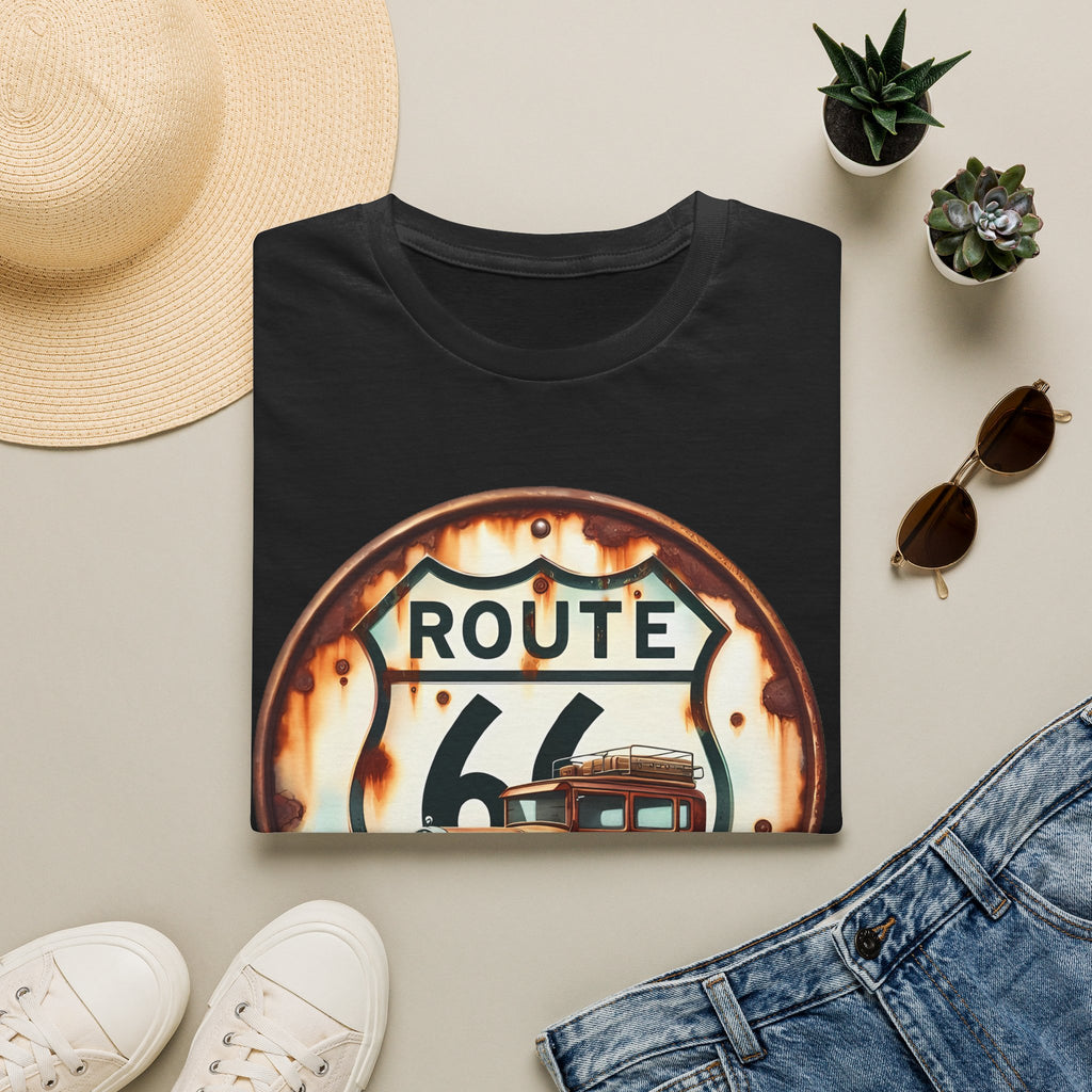 Route 66 Vintage Woody Wagon T-Shirt | The Road Is Calling, Retro Roadtrip Tee