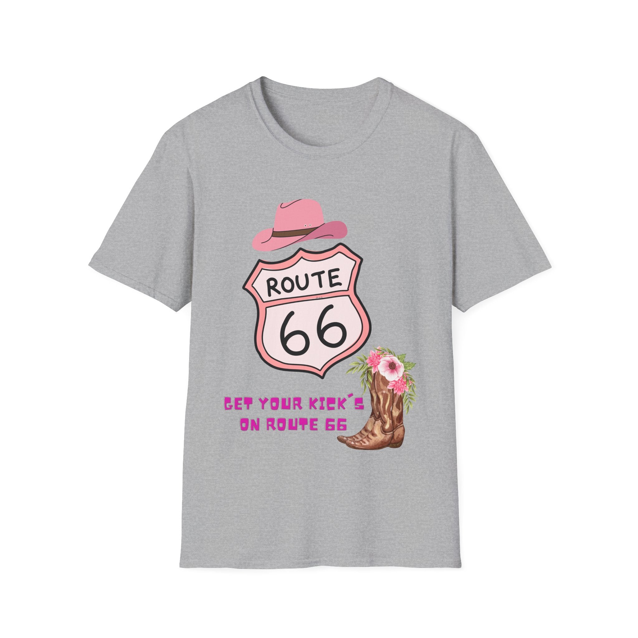 Route 66 Softstyle T-Shirt, Get Your Kick's On, Men Women, Unisex Tee Gift, Travel Highway Shirt