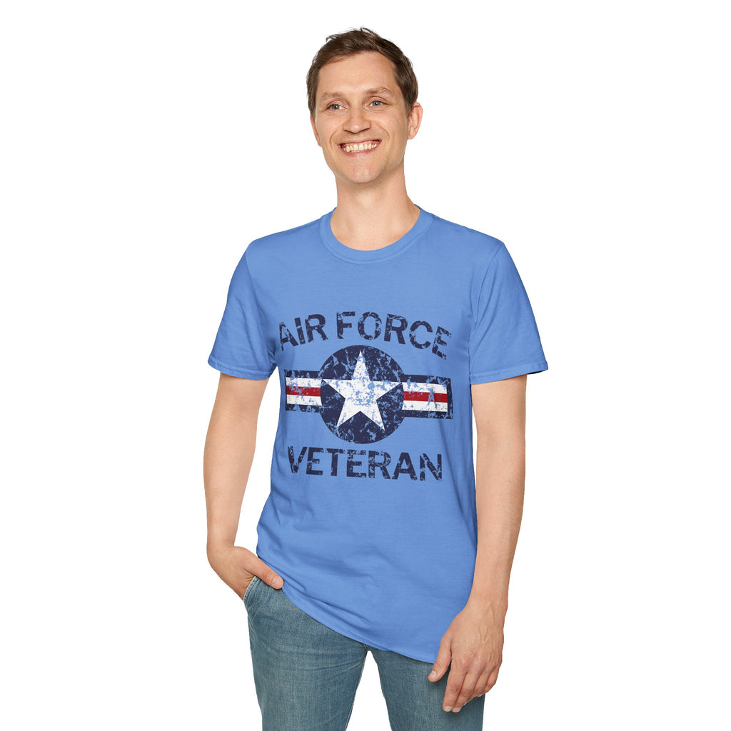 Air Force Veteran Distressed Logo T-Shirt | Military Star Stripe Tee