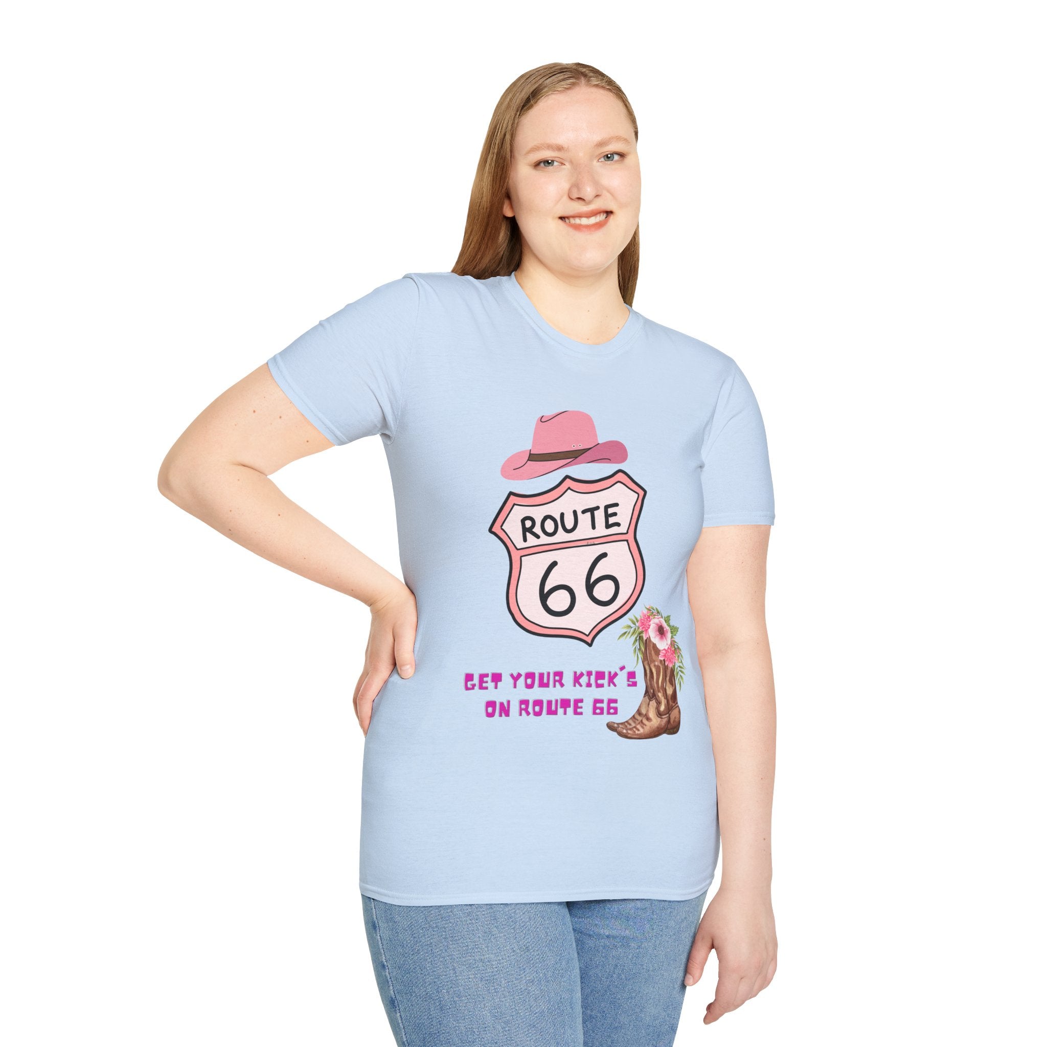 Route 66 Softstyle T-Shirt, Get Your Kick's On, Men Women, Unisex Tee Gift, Travel Highway Shirt