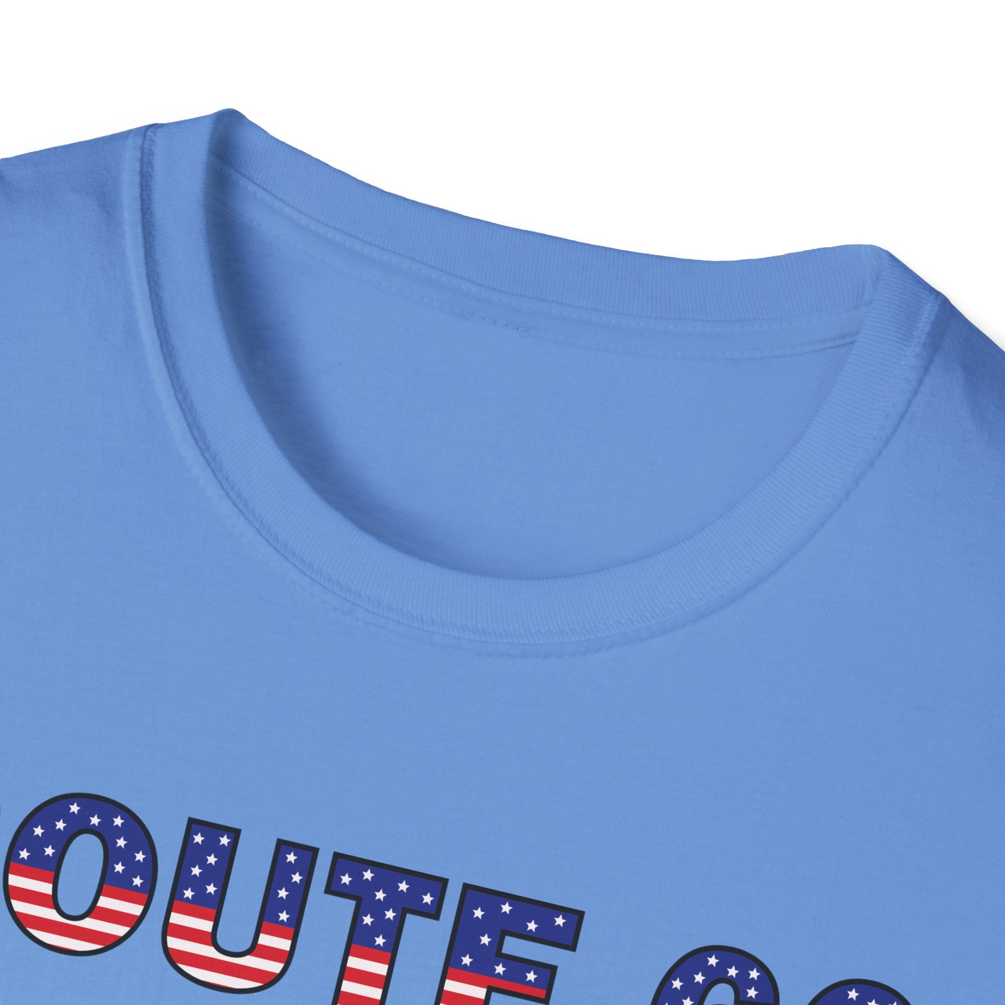 Route 66 Retro Text T-Shirt | American Flag Roadtrip Graphic