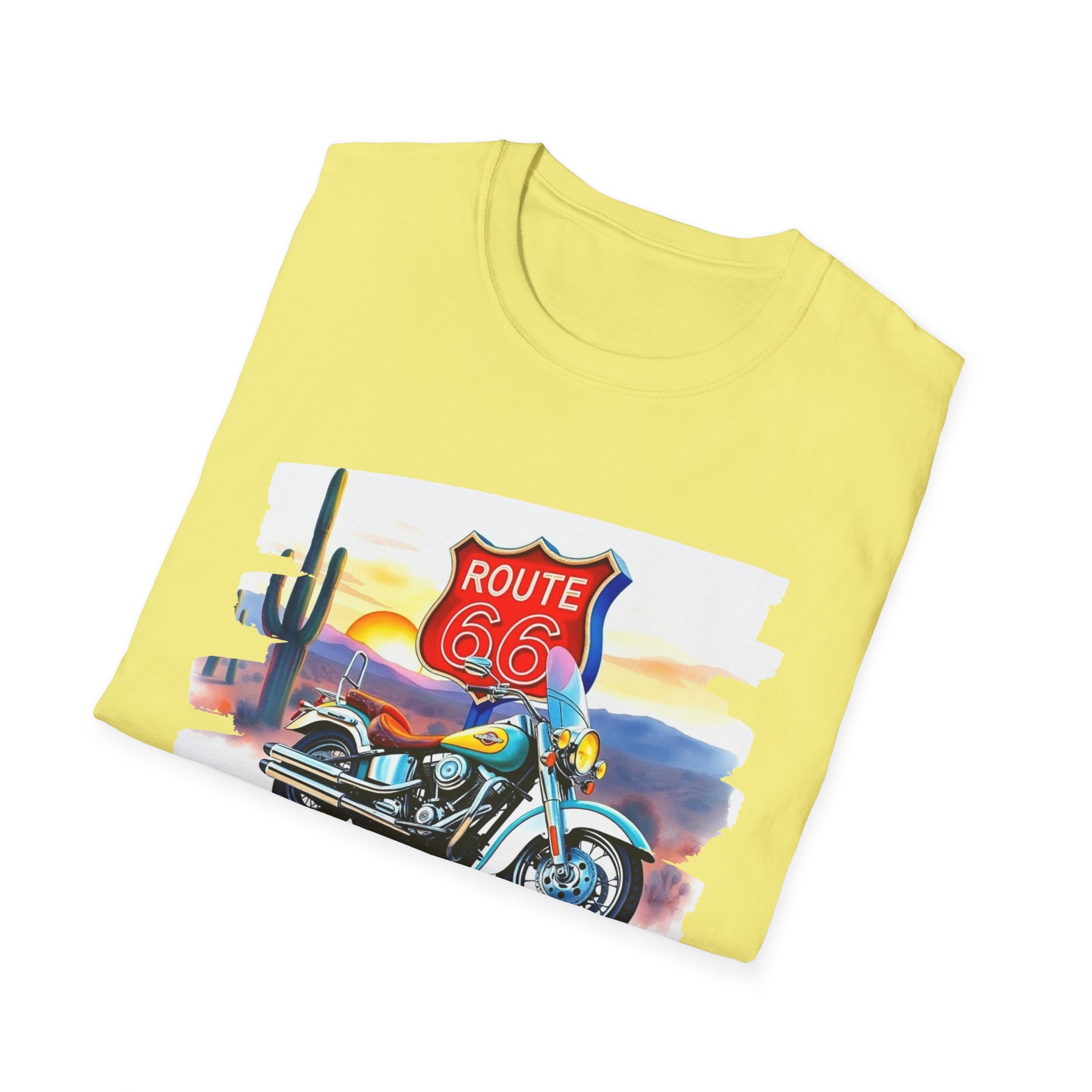 Route 66 Motorcycle T-Shirt | Desert Sunset Biker Graphic