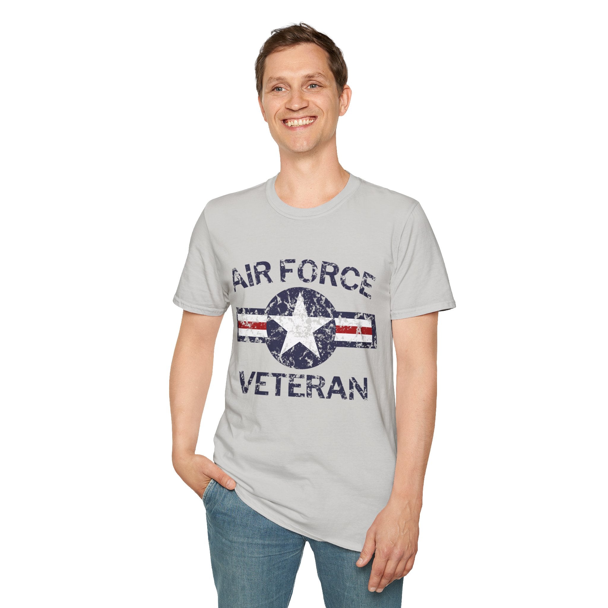 Air Force Veteran Distressed Logo T-Shirt | Military Star Stripe Tee