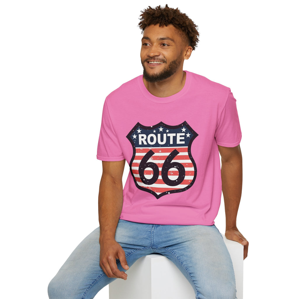 Route 66 Shield T-Shirt | American Flag Vintage Road Sign