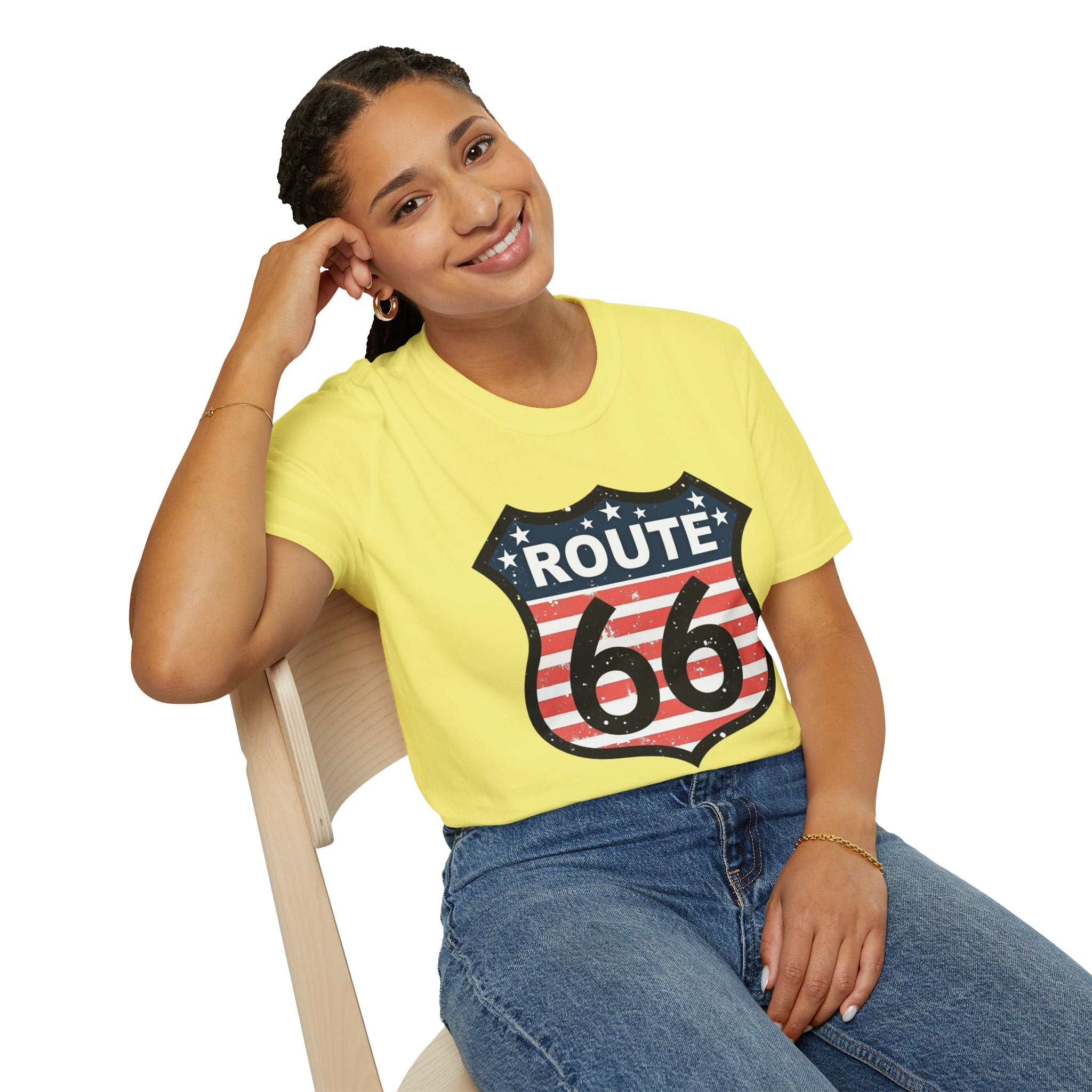 Route 66 Shield T-Shirt | American Flag Vintage Road Sign