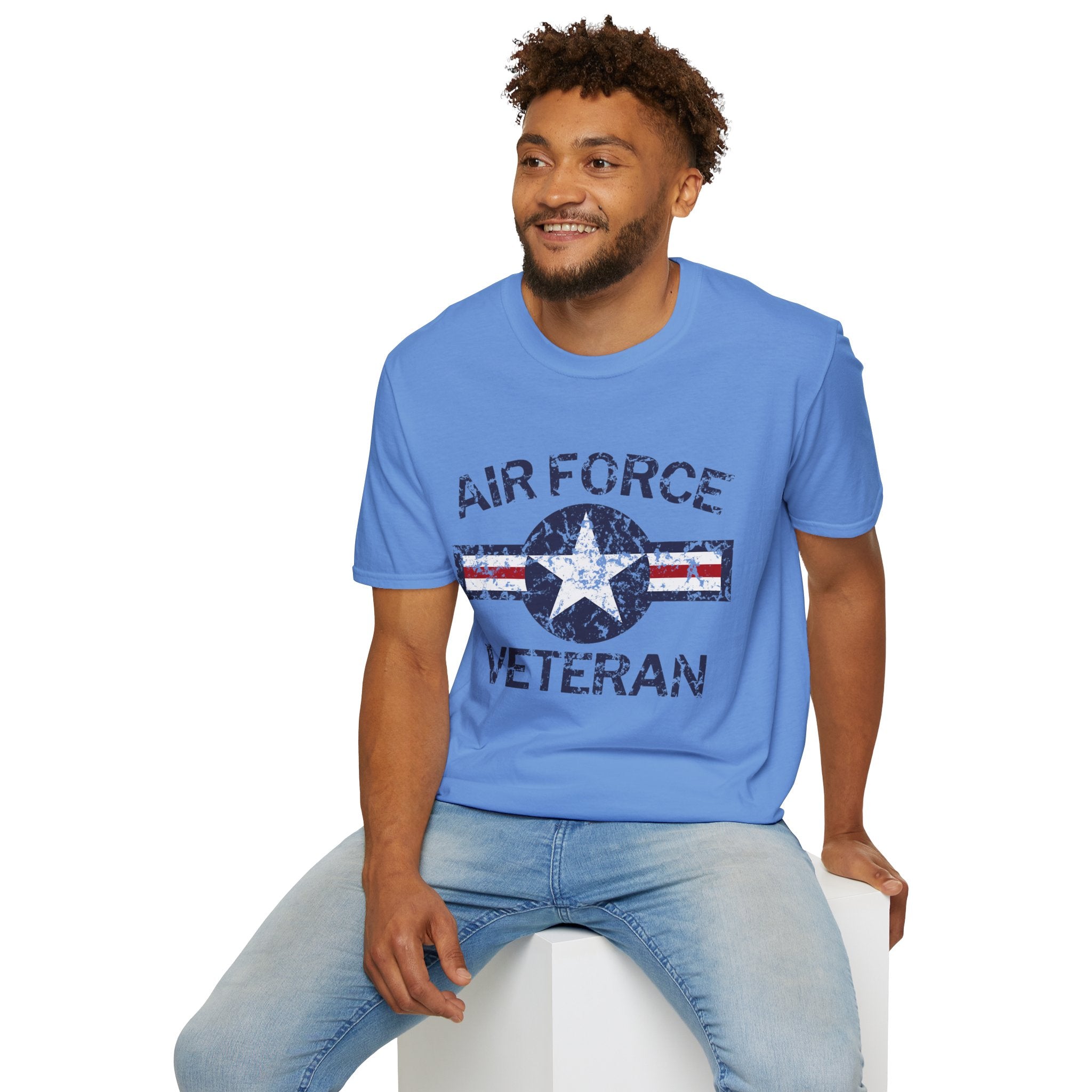 Air Force Veteran Distressed Logo T-Shirt | Military Star Stripe Tee