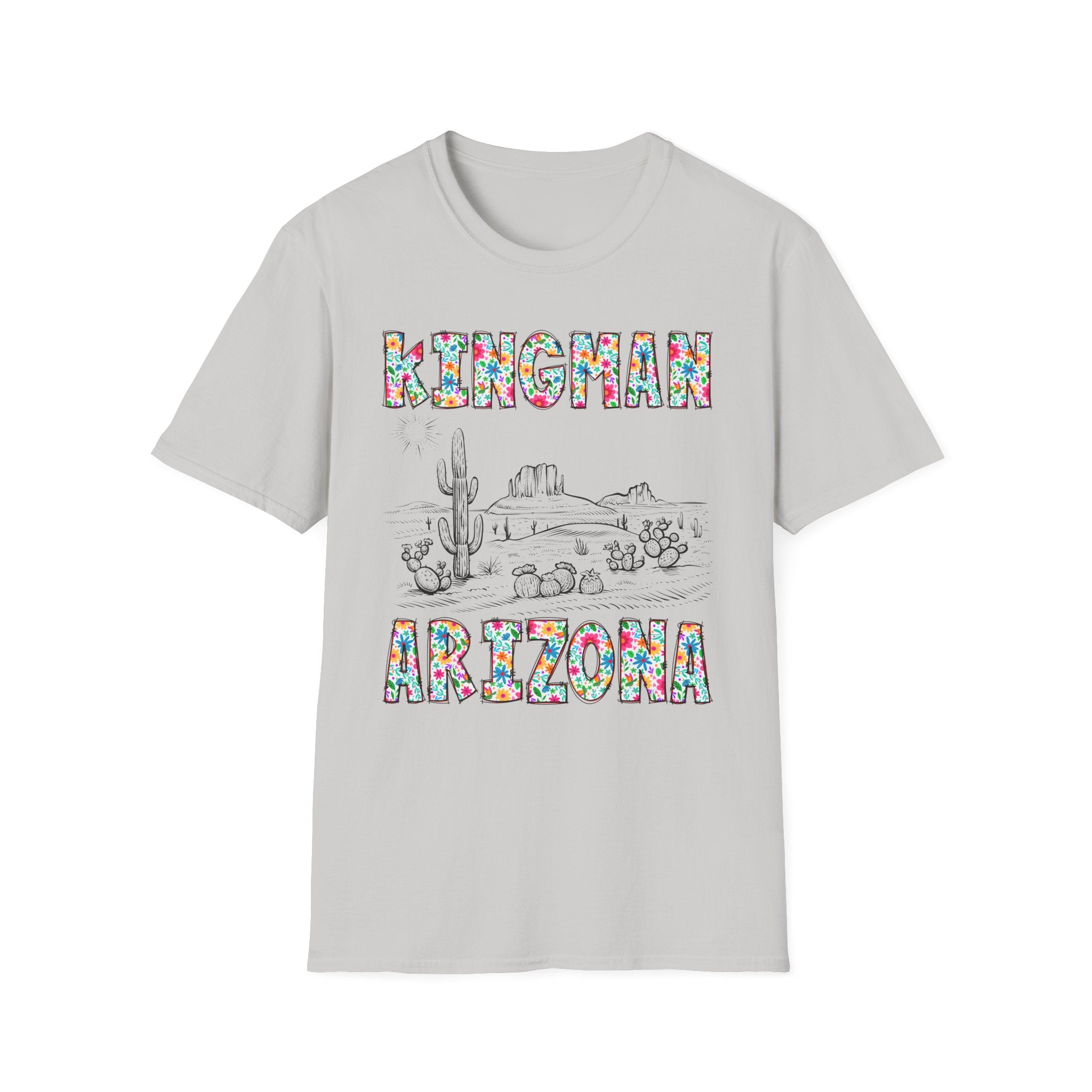 Kingman Arizona Colorful Mens Womans Unisex T-Shirt, Casual Wear, Travel Souvenir, Gift for Nature Lovers, Vacation Tee
