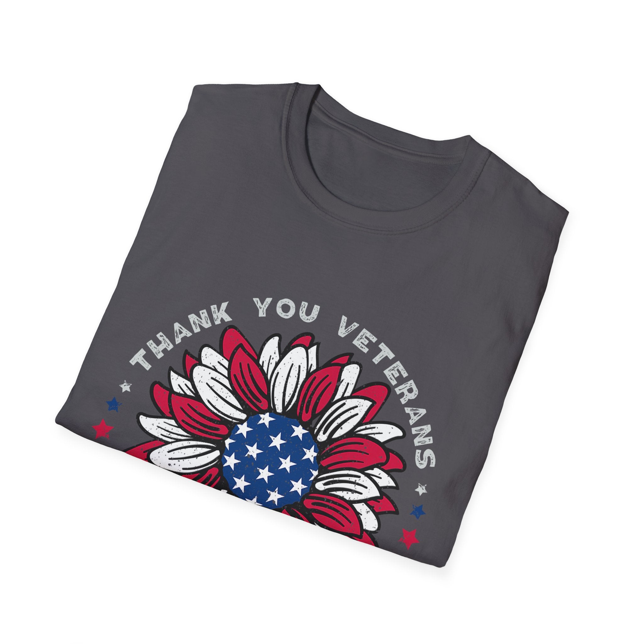 American Flag Sunflower Thank You Veterans T-Shirt | Patriotic Memorial Day Tee