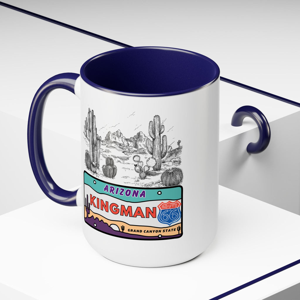 Kingman Arizona Route 66 Two-Tone Coffee Mugs, 15oz