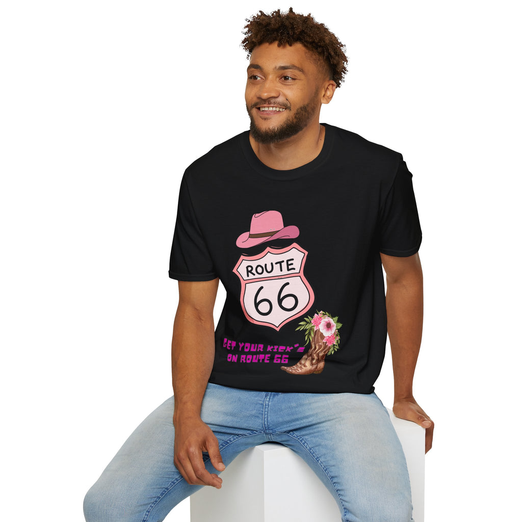Route 66 Softstyle T-Shirt, Get Your Kick's On, Men Women, Unisex Tee Gift, Travel Highway Shirt