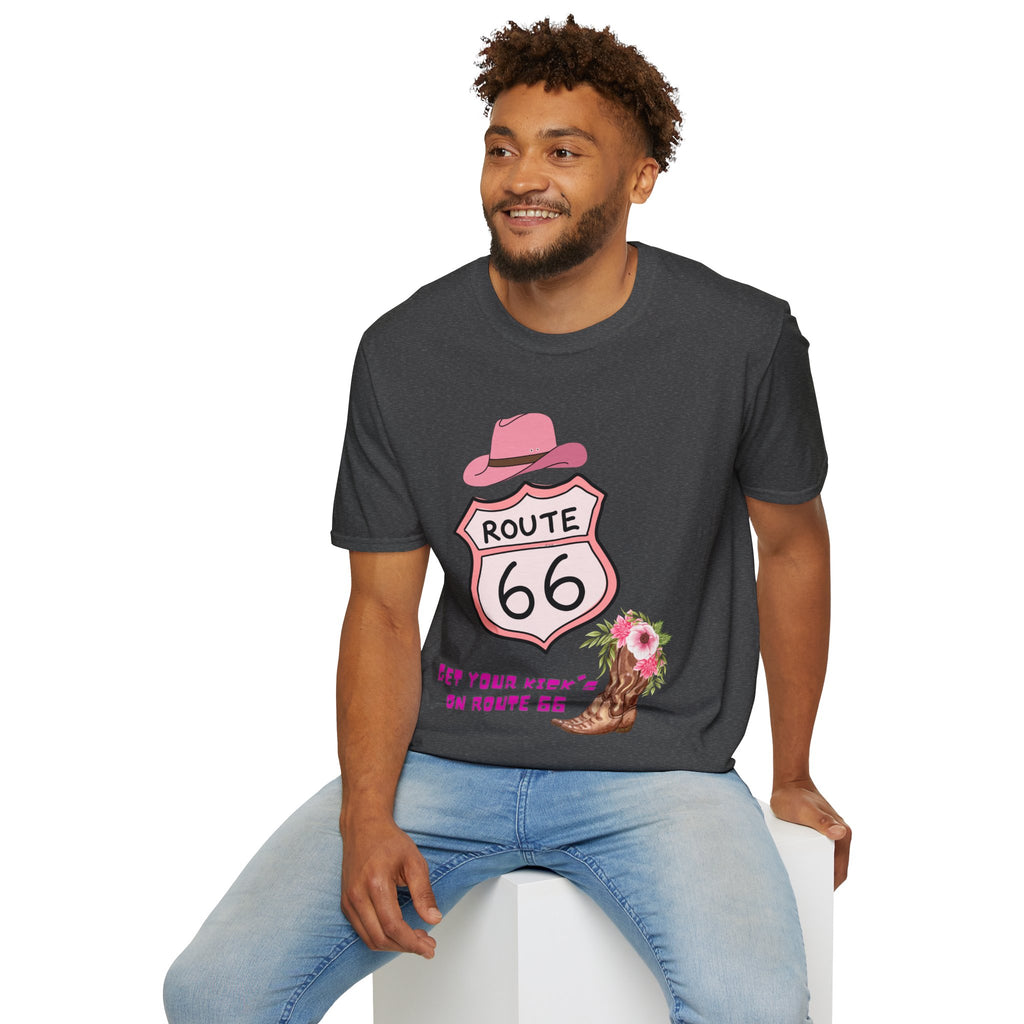 Route 66 Softstyle T-Shirt, Get Your Kick's On, Men Women, Unisex Tee Gift, Travel Highway Shirt