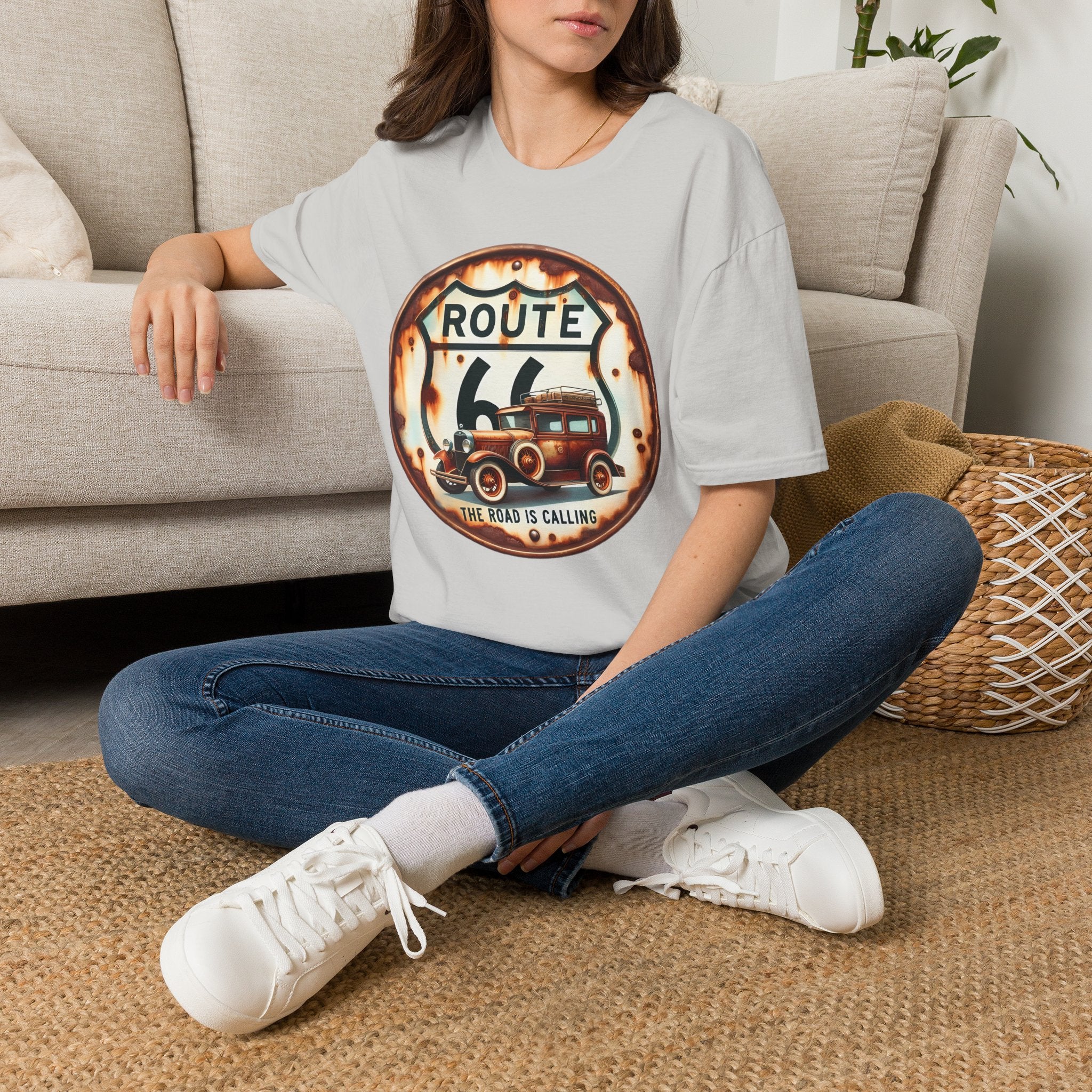 Route 66 Vintage Woody Wagon T-Shirt | The Road Is Calling, Retro Roadtrip Tee