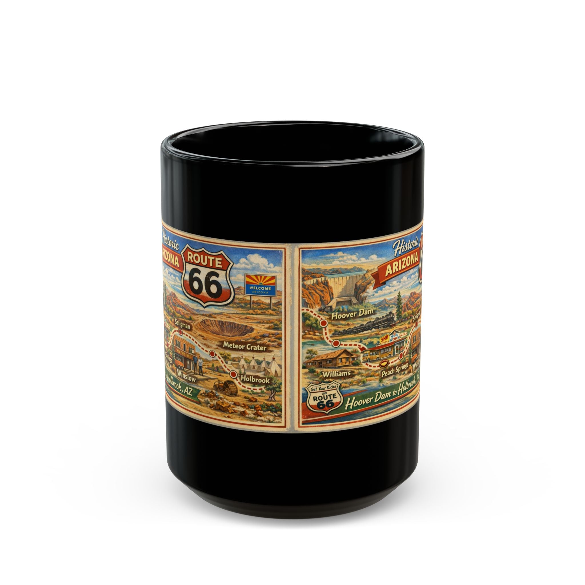 Historic Route 66 Arizona map Mug | Black ceramic road trip souvenir