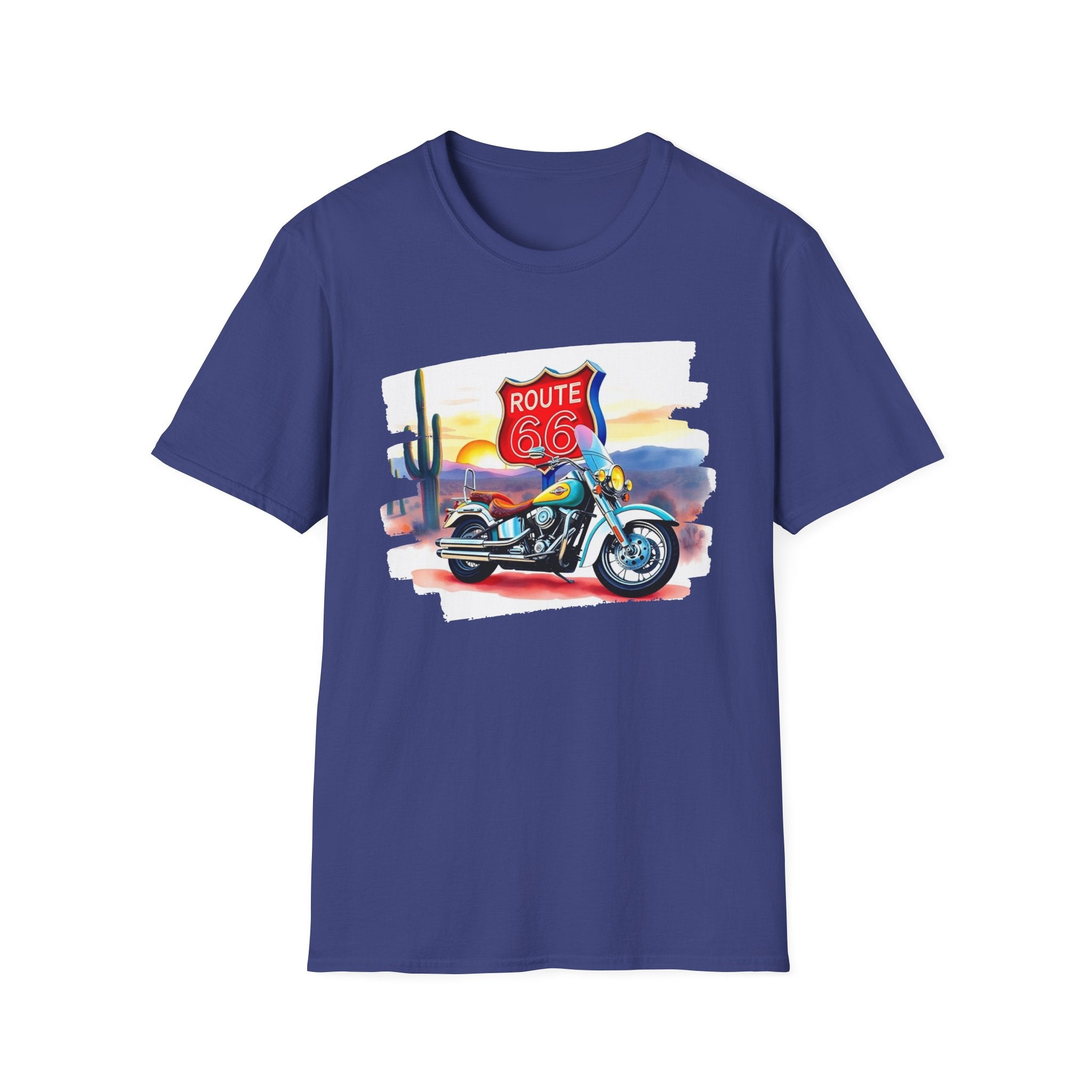 Route 66 Motorcycle T-Shirt | Desert Sunset Biker Graphic