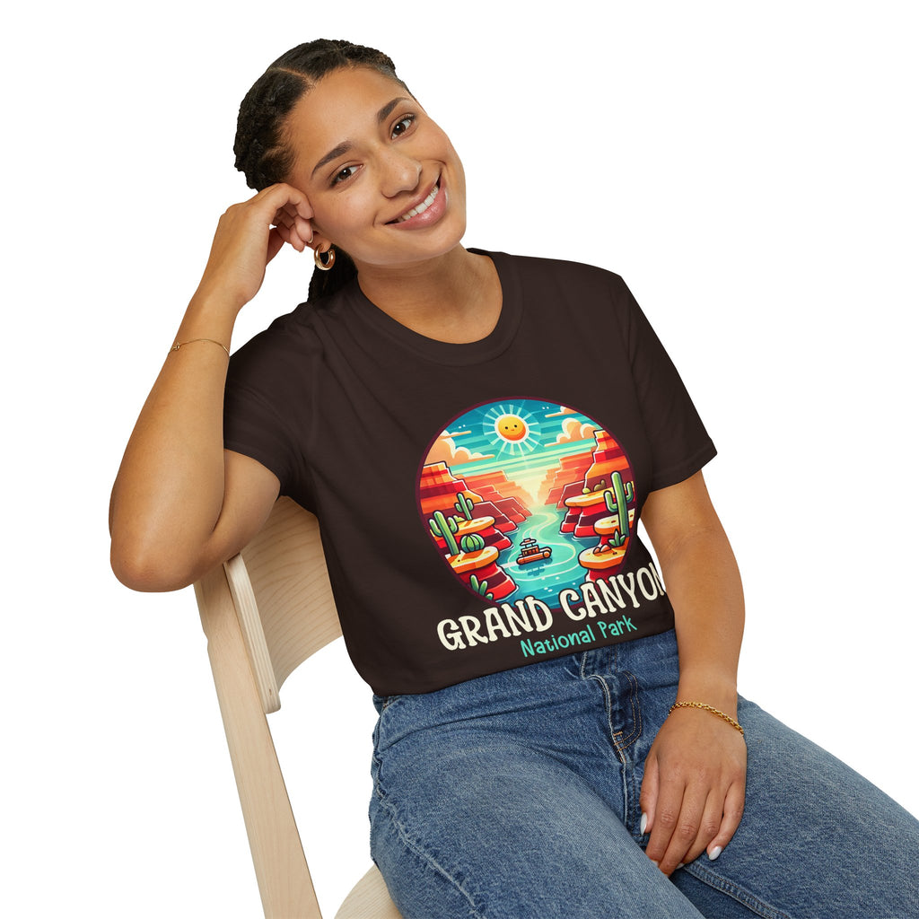 Grand Canyon National Park Retro Sunset T-Shirt | Canyon River Illustration
