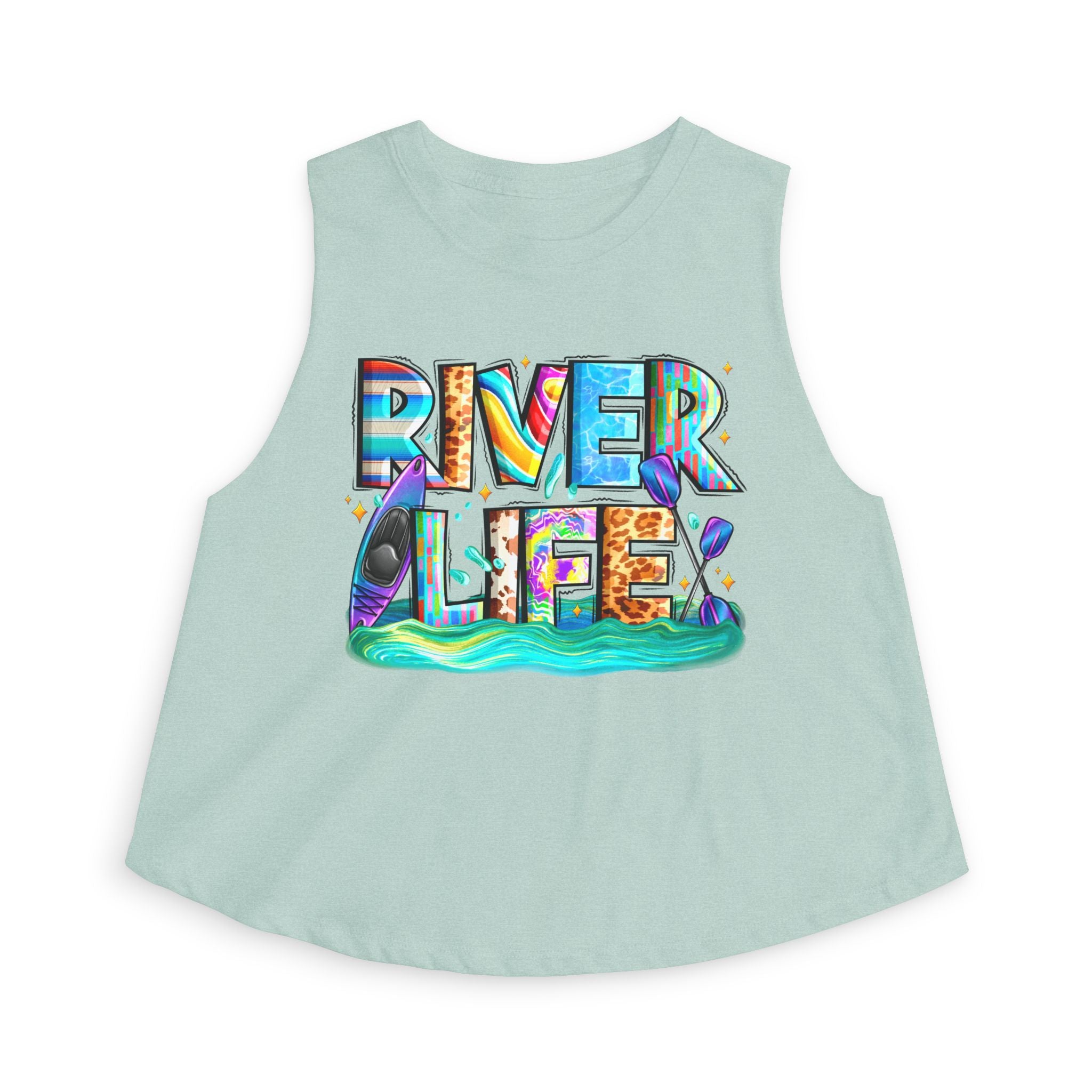 River Life Graphic Women's Crop Top | Kayak Paddle River Scene