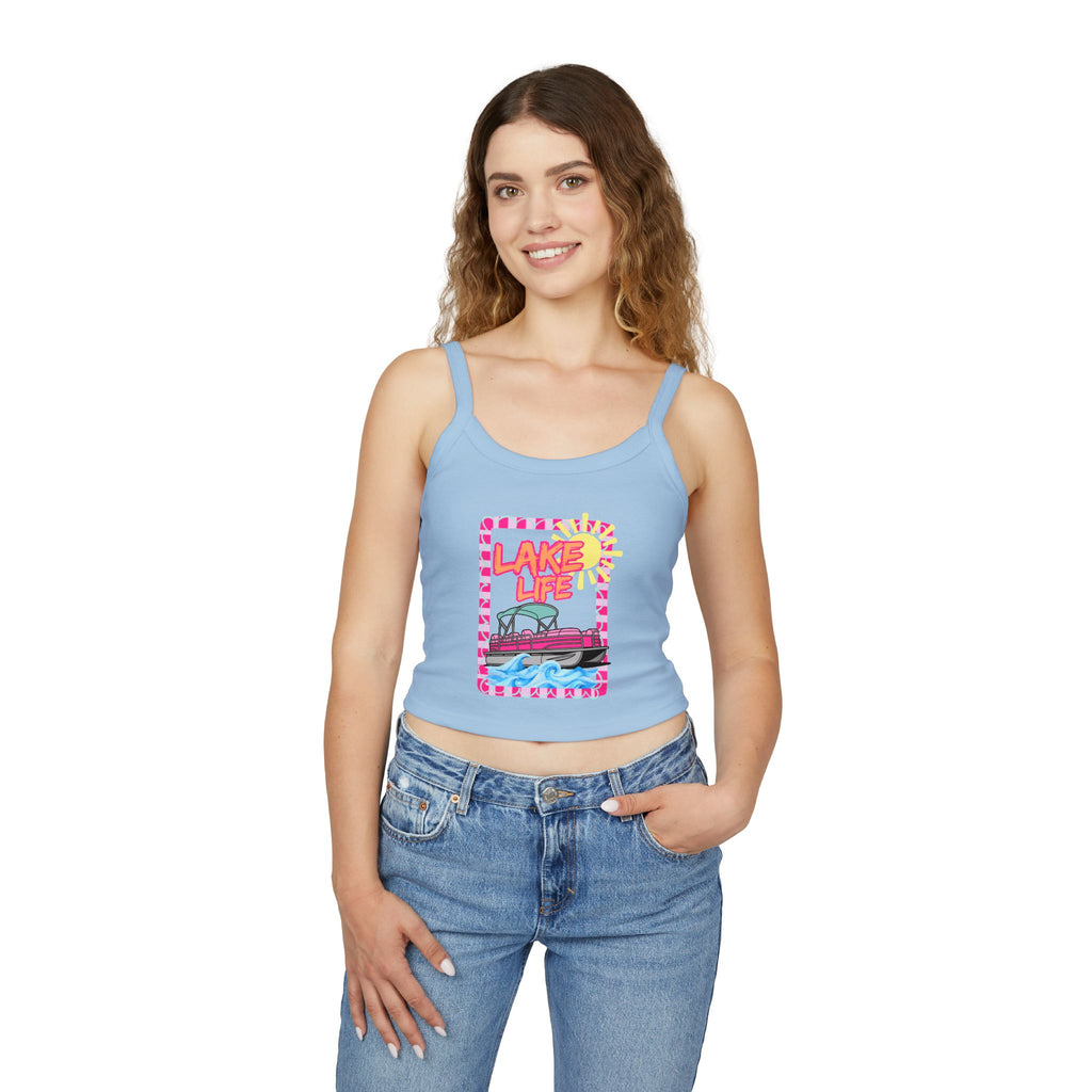 Lake Life Boat Graphic Tank Top | Retro Sunset Lakeside Design