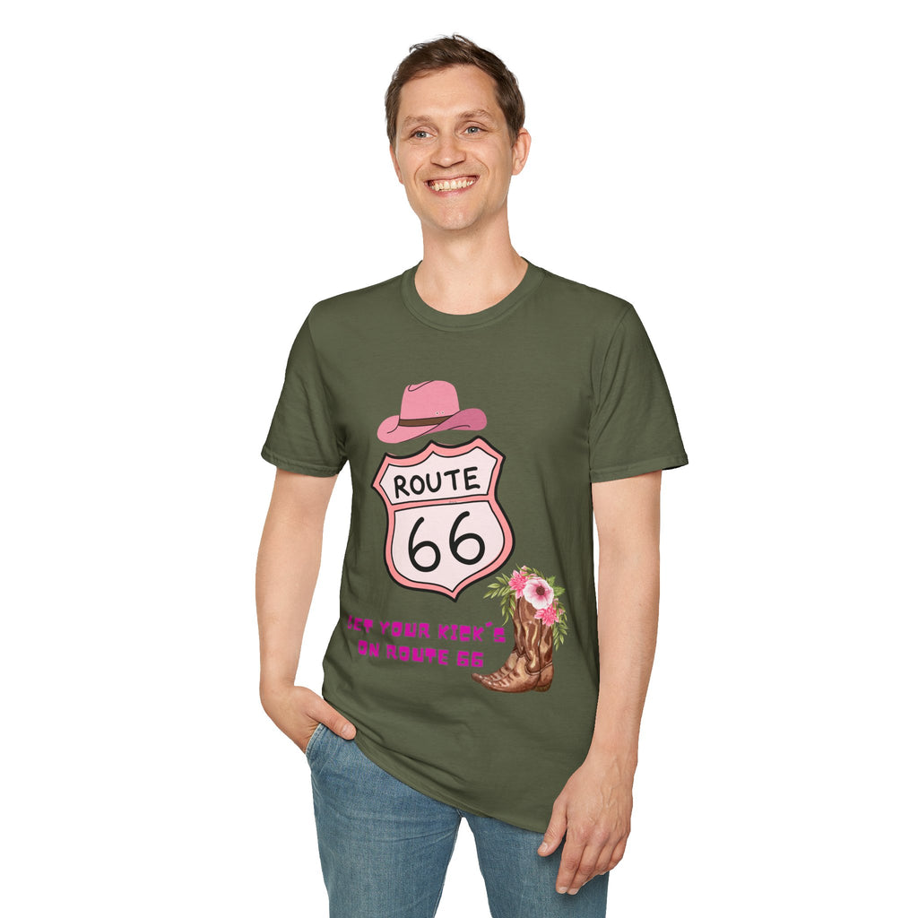 Route 66 Softstyle T-Shirt, Get Your Kick's On, Men Women, Unisex Tee Gift, Travel Highway Shirt