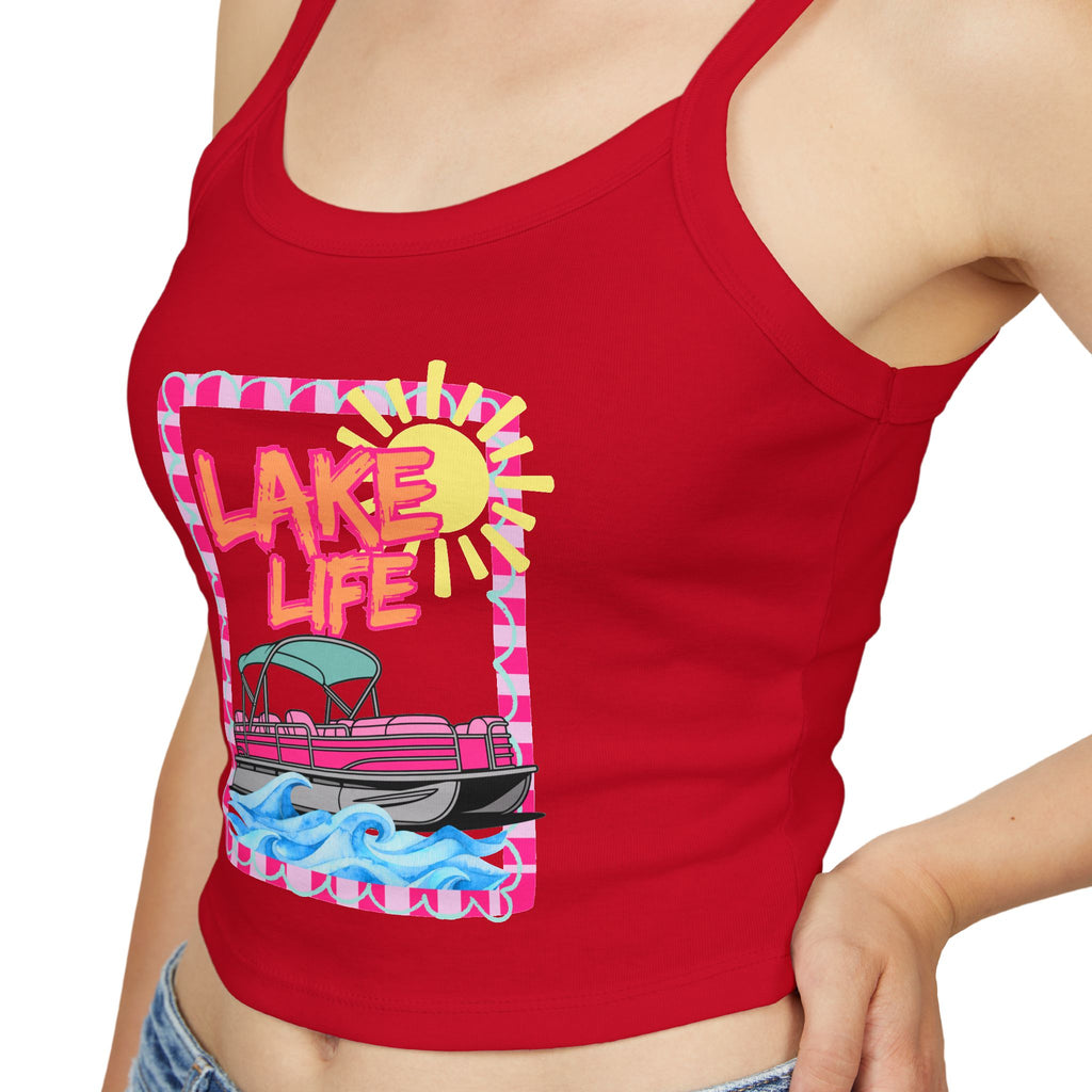 Lake Life Boat Graphic Tank Top | Retro Sunset Lakeside Design