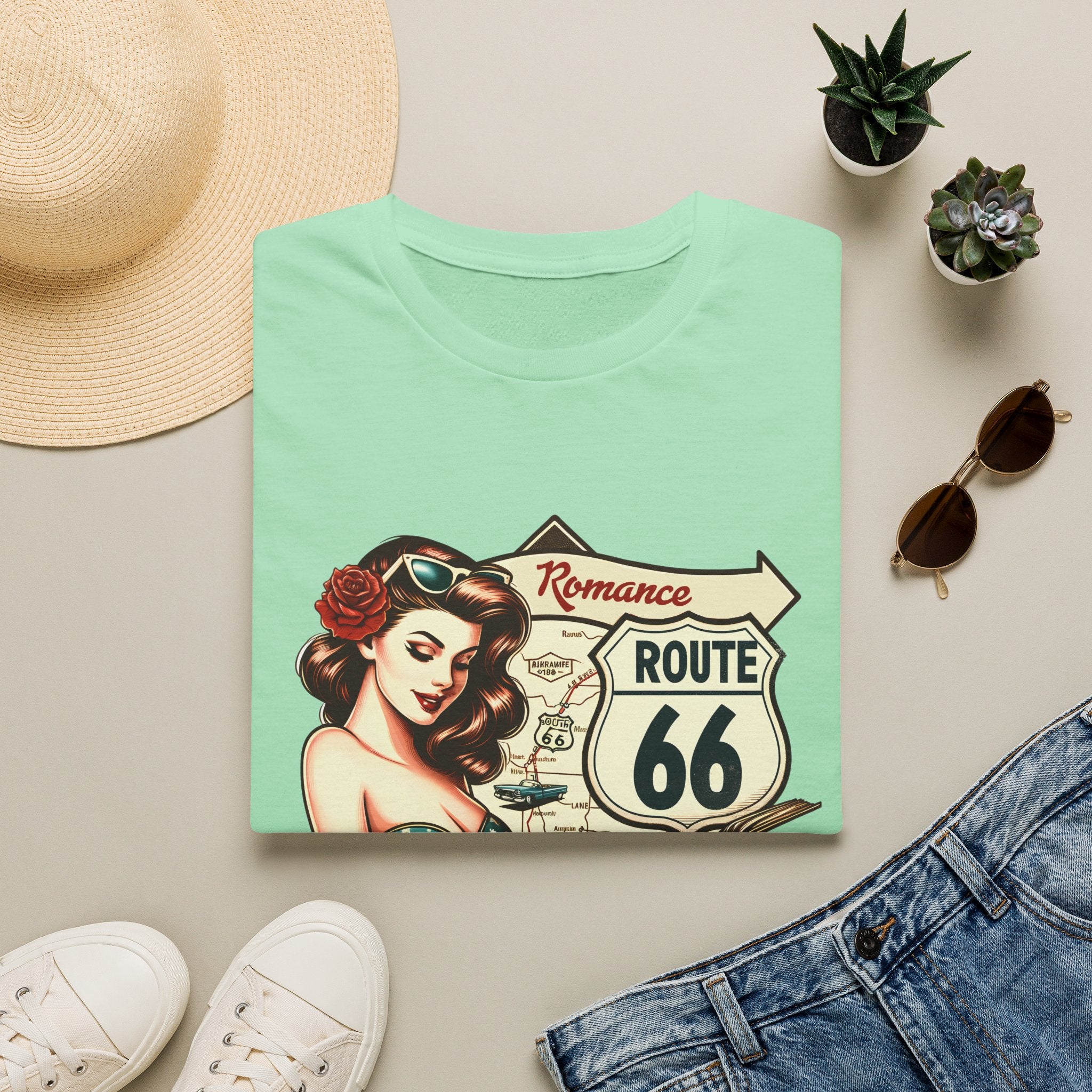 Pinup Girl Route 66 T-Shirt | Vintage Roadtrip Retro Sign
