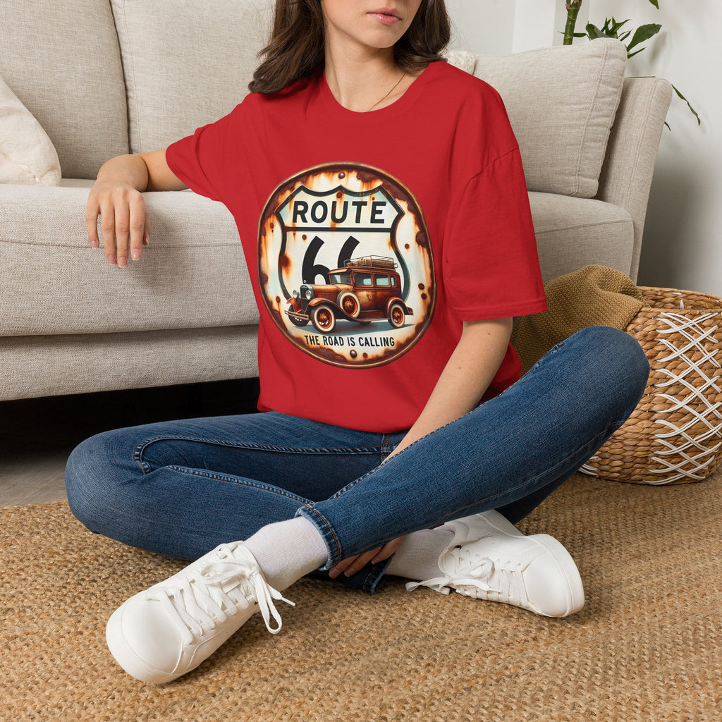 Route 66 Vintage Woody Wagon T-Shirt | The Road Is Calling, Retro Roadtrip Tee