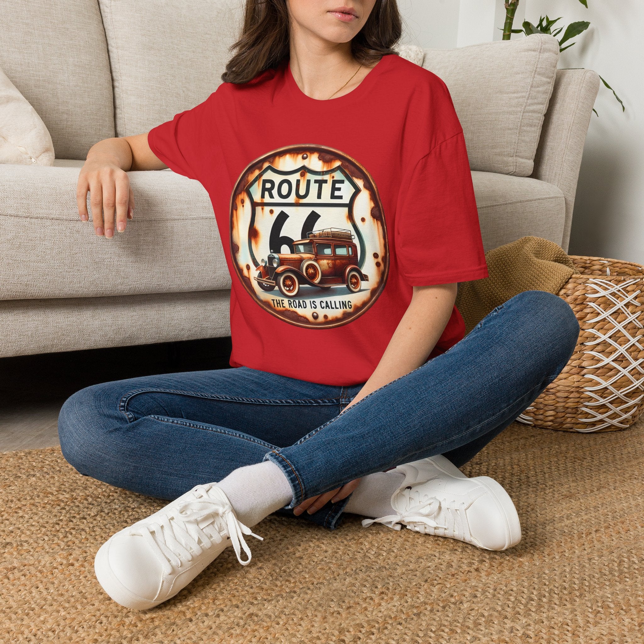 Route 66 Vintage Woody Wagon T-Shirt | The Road Is Calling, Retro Roadtrip Tee