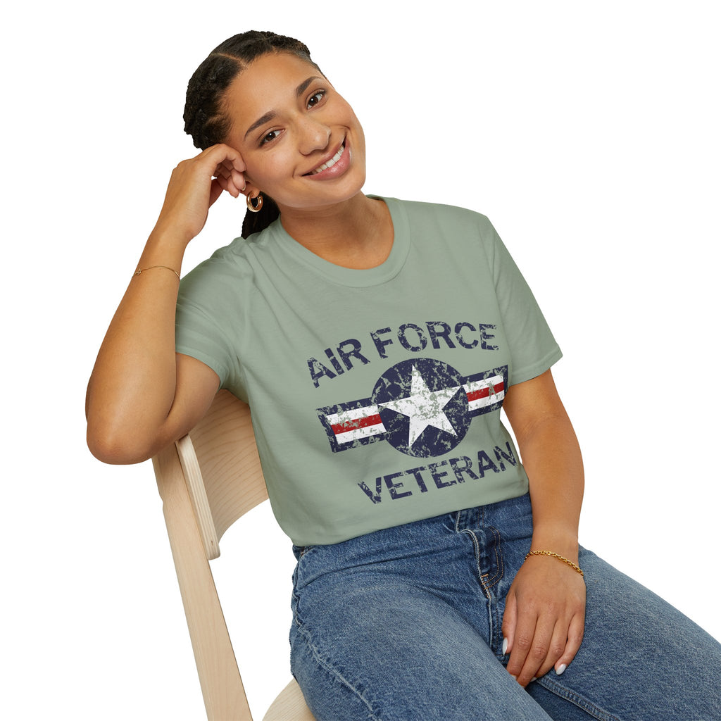 Air Force Veteran Distressed Logo T-Shirt | Military Star Stripe Tee