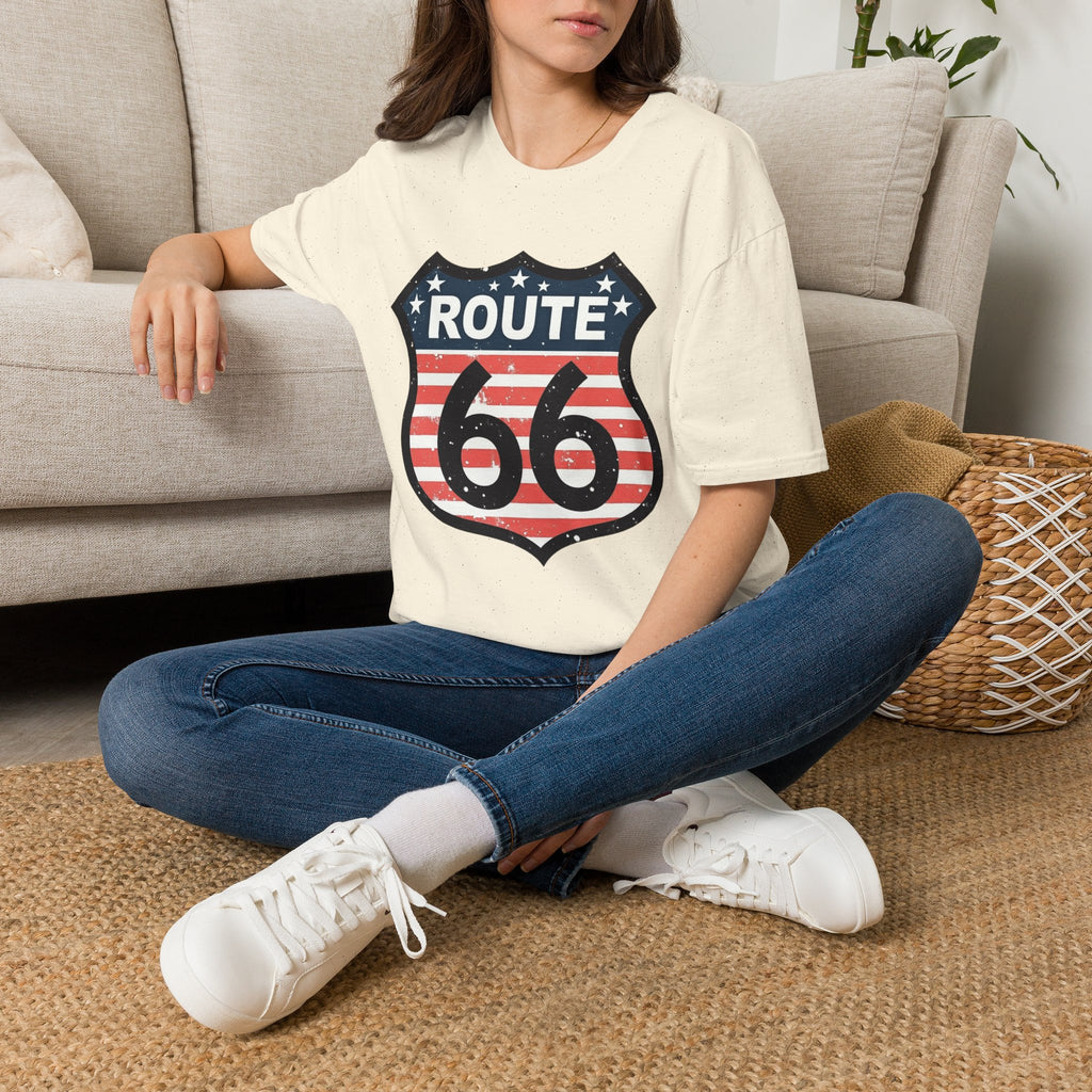 Route 66 Shield T-Shirt | American Flag Vintage Road Sign