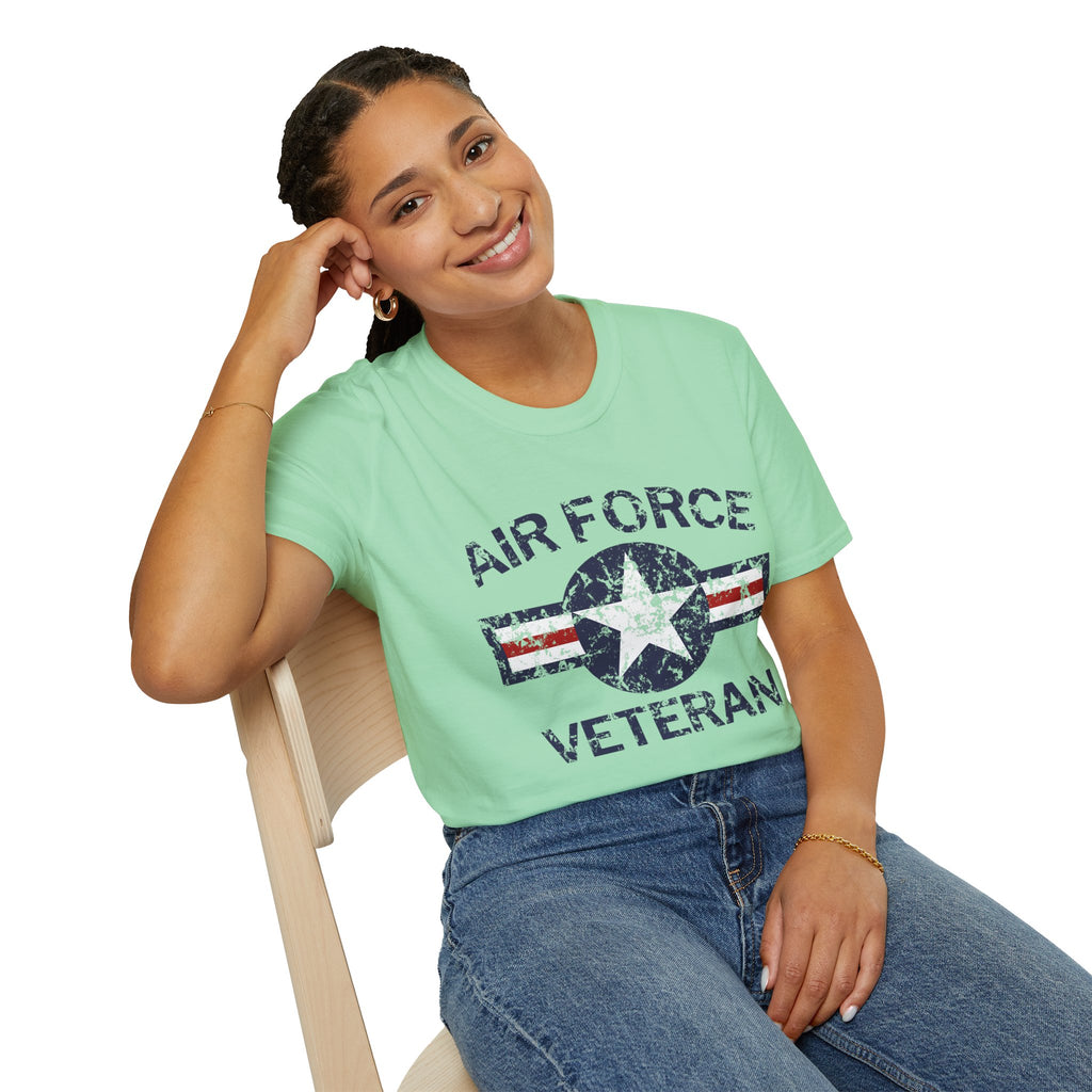 Air Force Veteran Distressed Logo T-Shirt | Military Star Stripe Tee