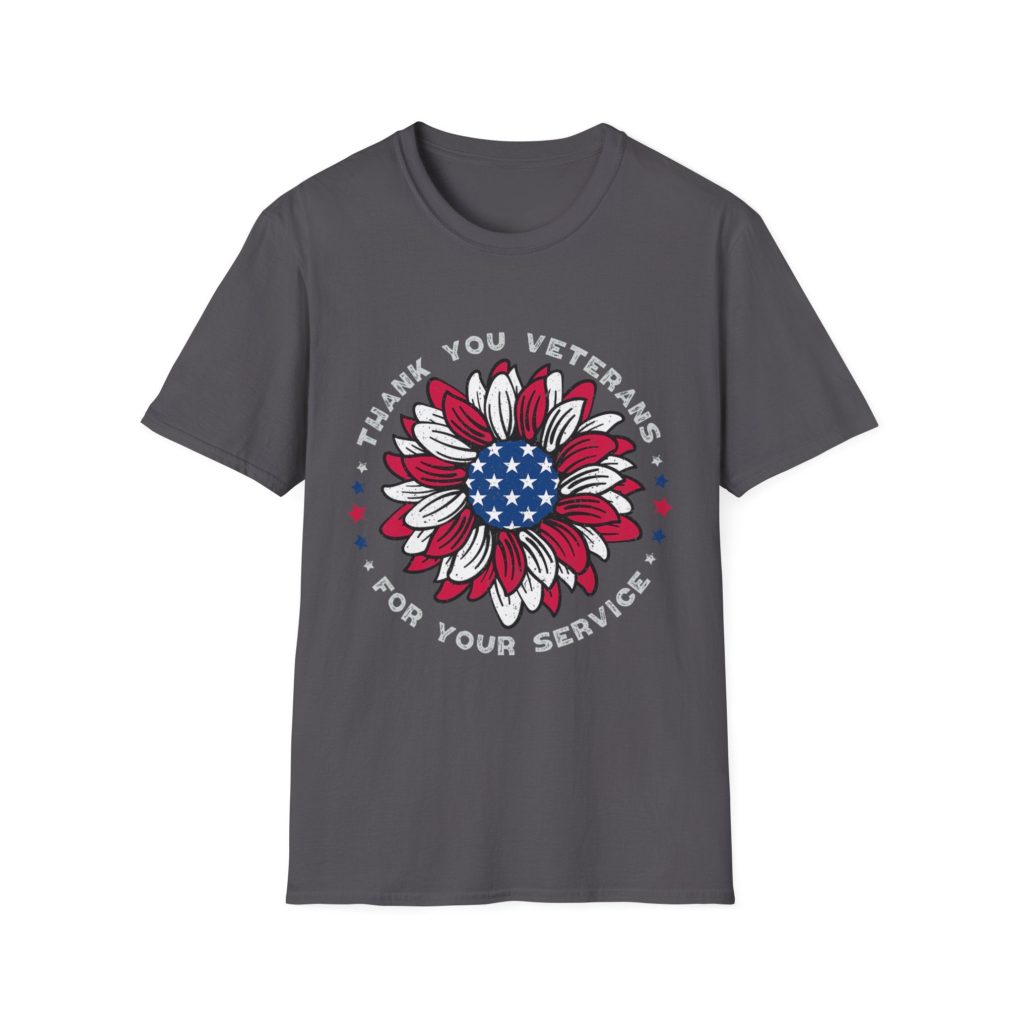 American Flag Sunflower Thank You Veterans T-Shirt | Patriotic Memorial Day Tee