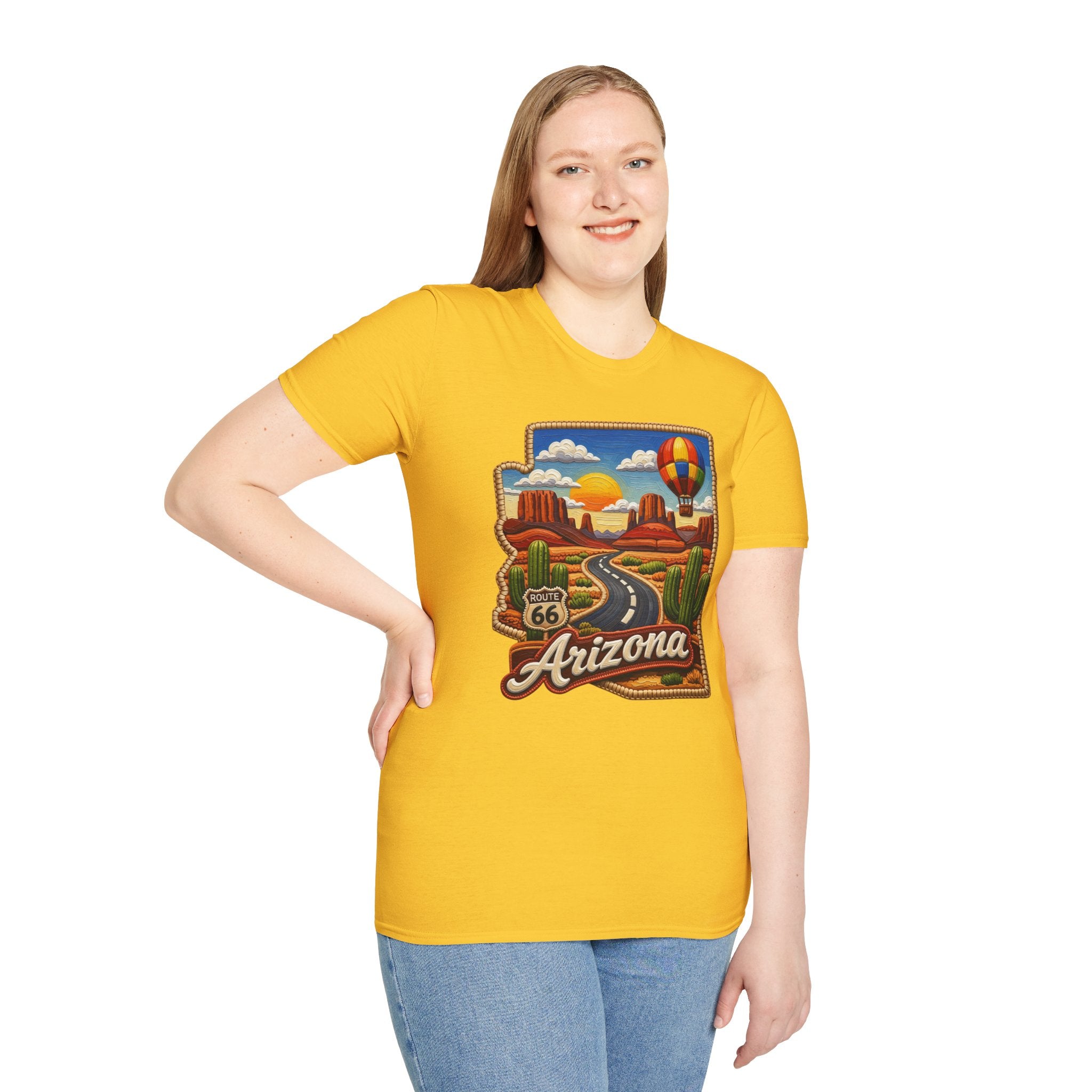 Arizona Route 66 Desert Road T-Shirt | Hot Air Balloon Southwestern Scene