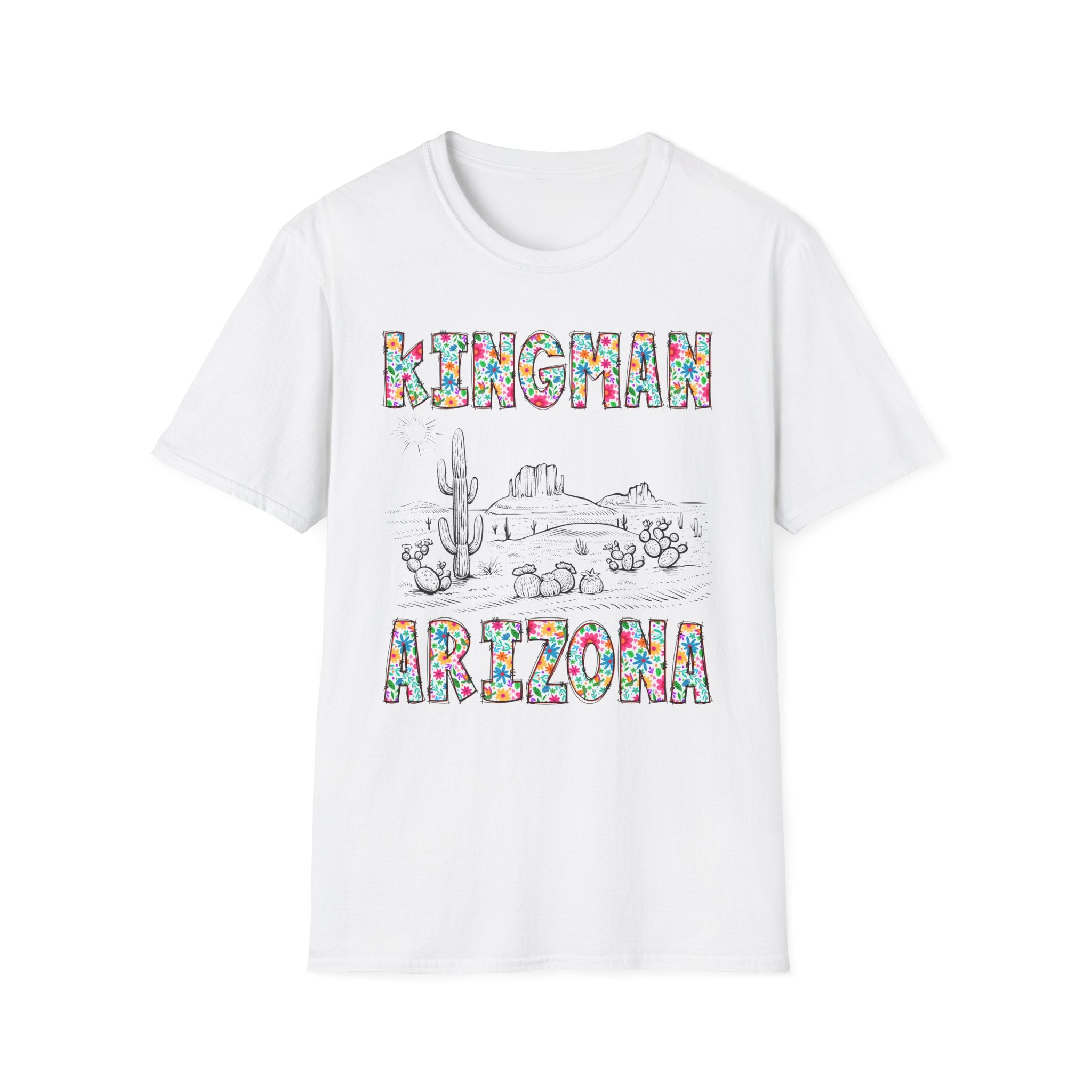 Kingman Arizona Colorful Mens Womans Unisex T-Shirt, Casual Wear, Travel Souvenir, Gift for Nature Lovers, Vacation Tee