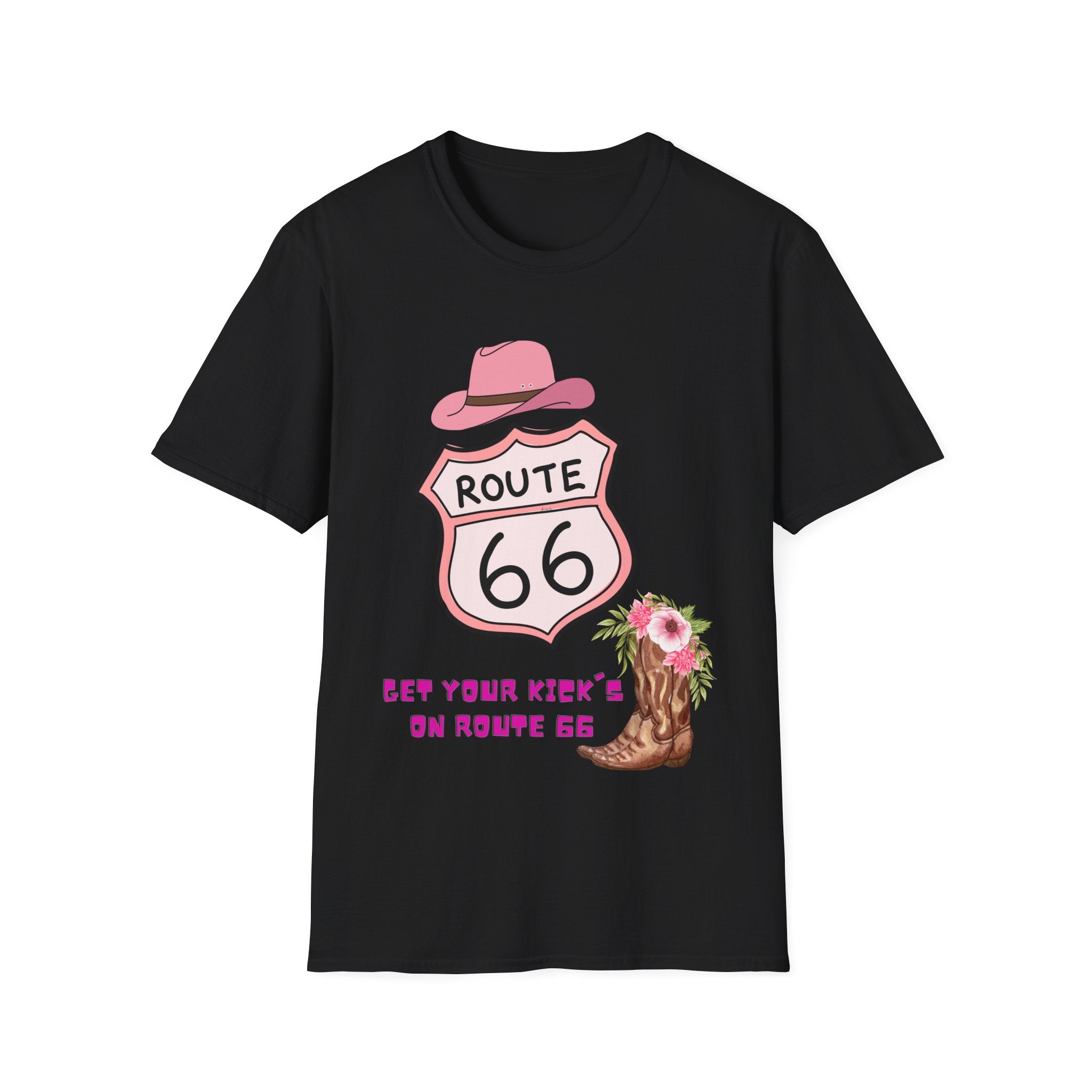 Route 66 Softstyle T-Shirt, Get Your Kick's On, Men Women, Unisex Tee Gift, Travel Highway Shirt