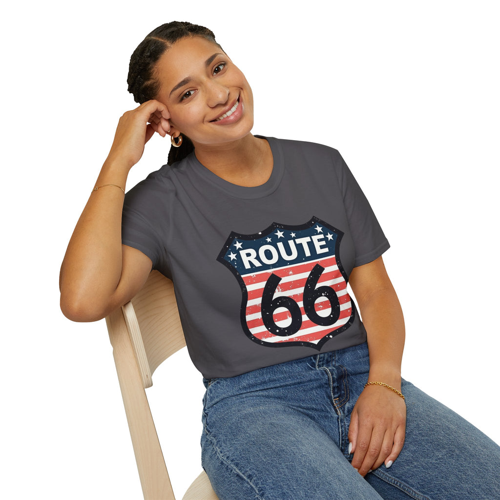 Route 66 Shield T-Shirt | American Flag Vintage Road Sign