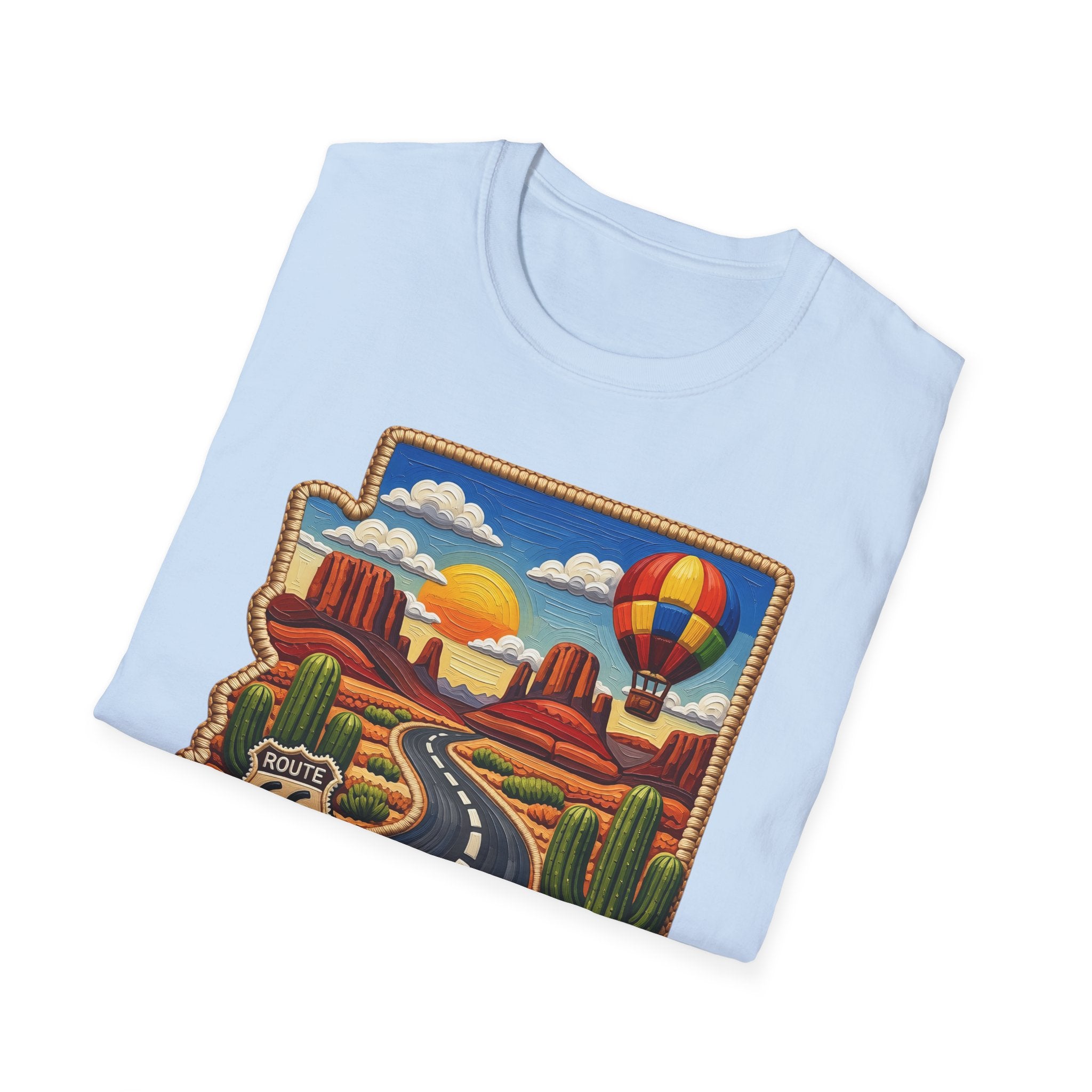 Arizona Route 66 Desert Road T-Shirt | Hot Air Balloon Southwestern Scene