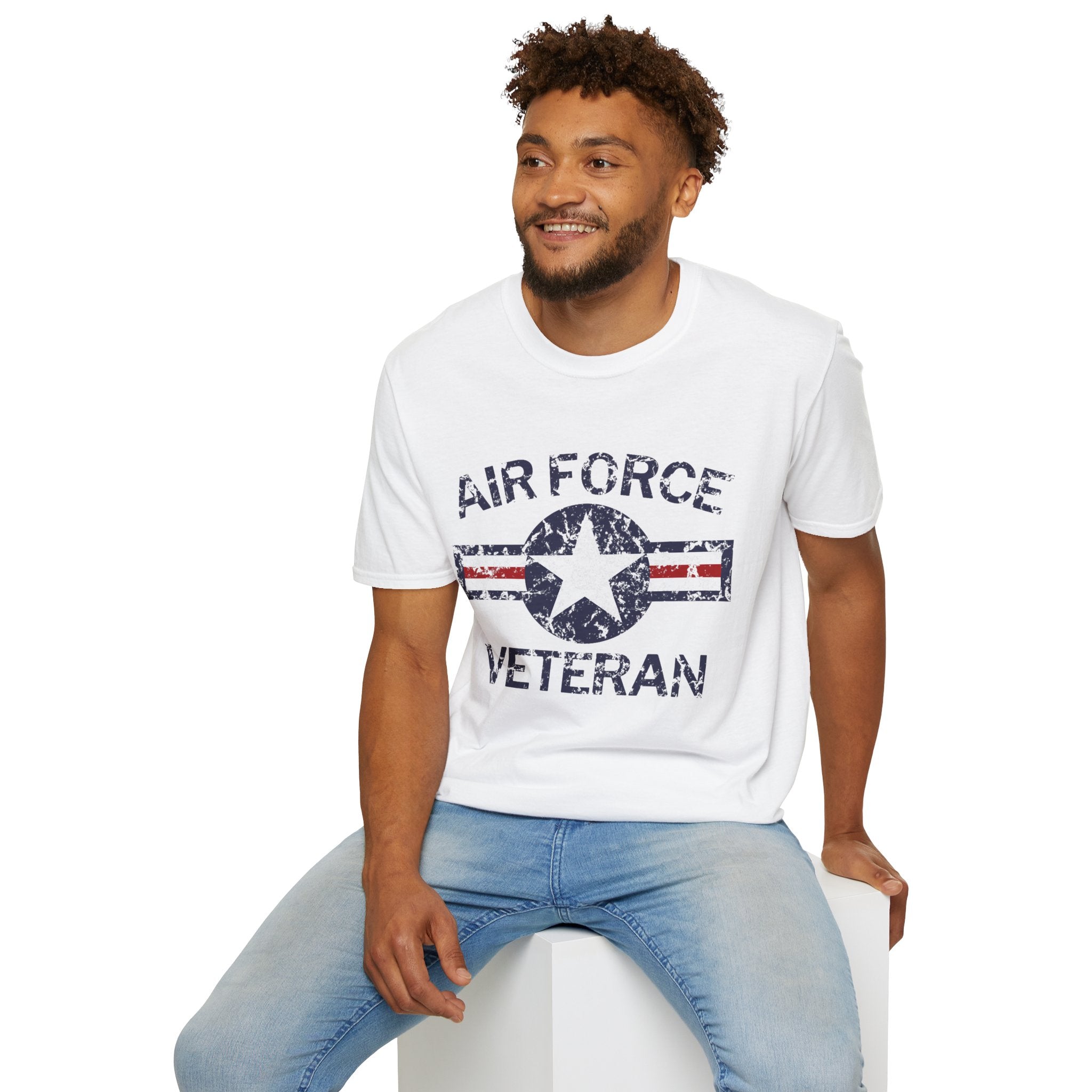 Air Force Veteran Distressed Logo T-Shirt | Military Star Stripe Tee