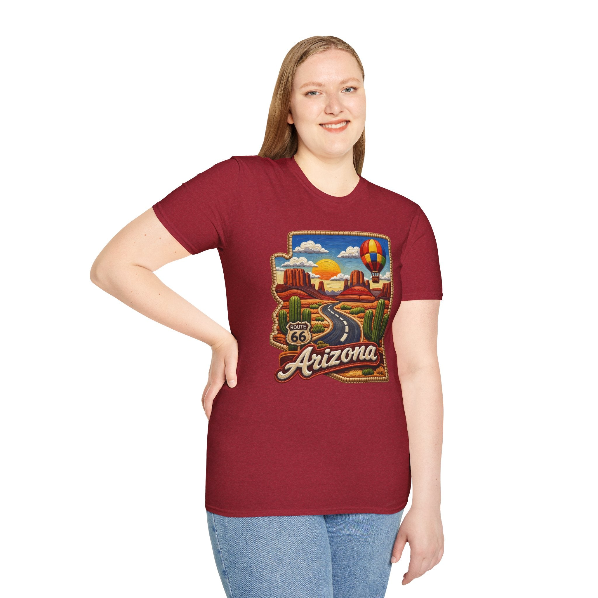 Arizona Route 66 Desert Road T-Shirt | Hot Air Balloon Southwestern Scene