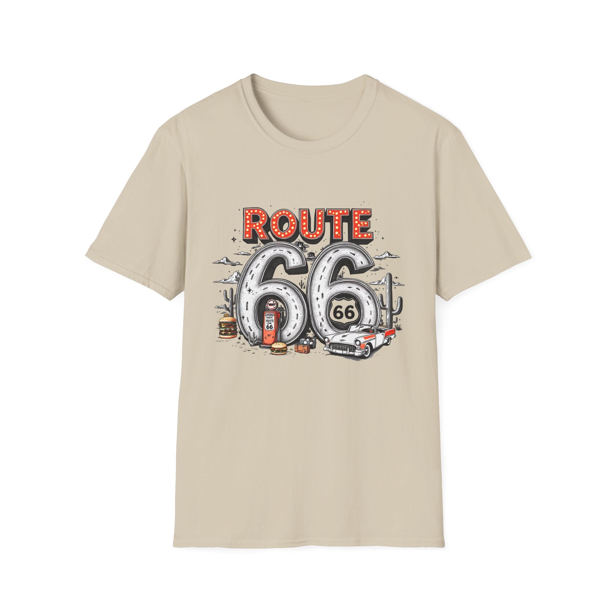 Route 66 Vintage Roadtrip T-Shirt | Classic Highway Car Signage