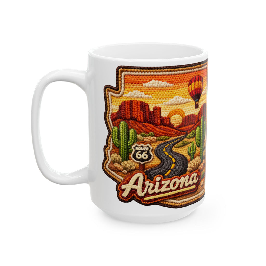 Arizona Desert Patch Mug | Hot Air Balloon, Cactus, Sunset Scene