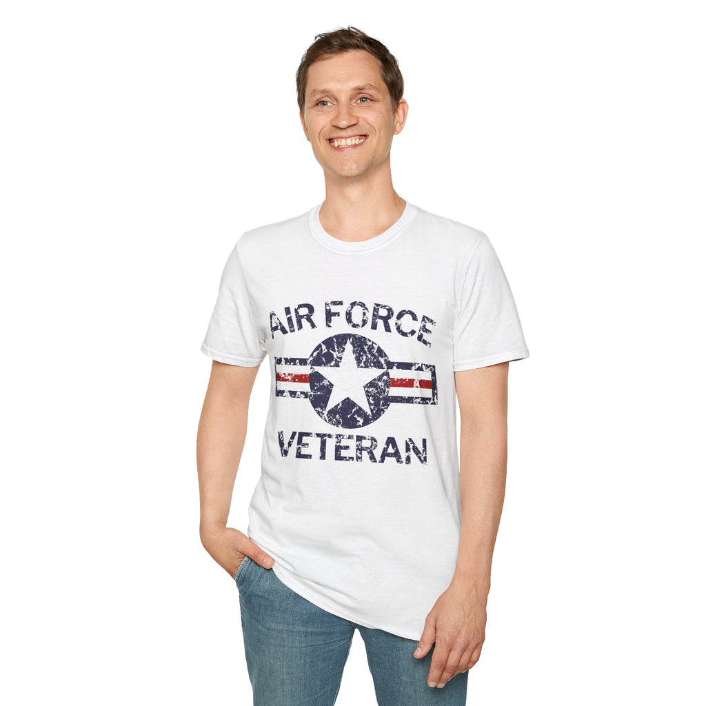 Air Force Veteran Distressed Logo T-Shirt | Military Star Stripe Tee